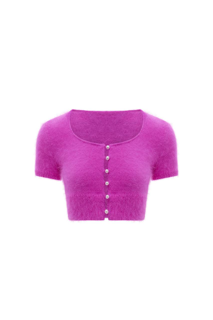 Fuchsia Fluffy Cropped Cardigan