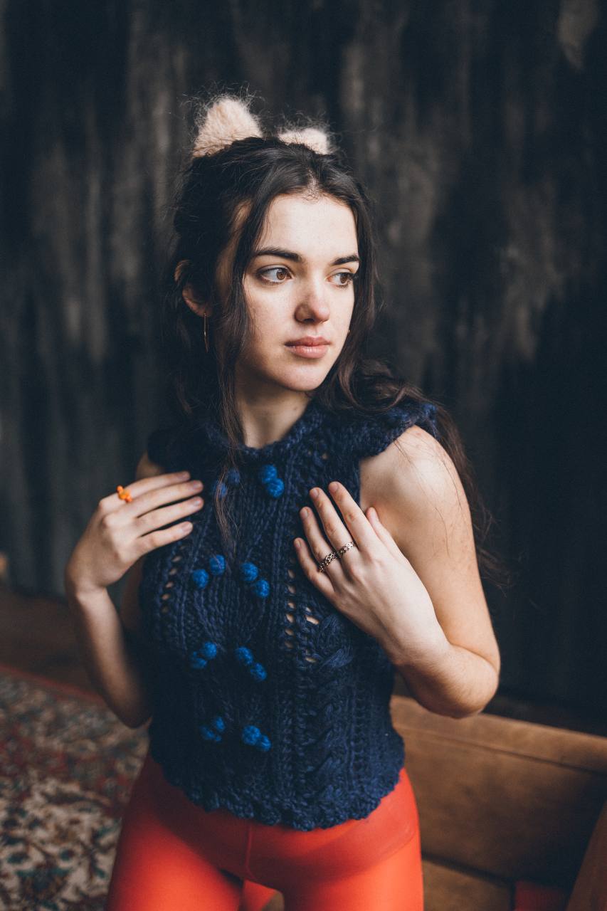 Knit Victorian Vest in Blue