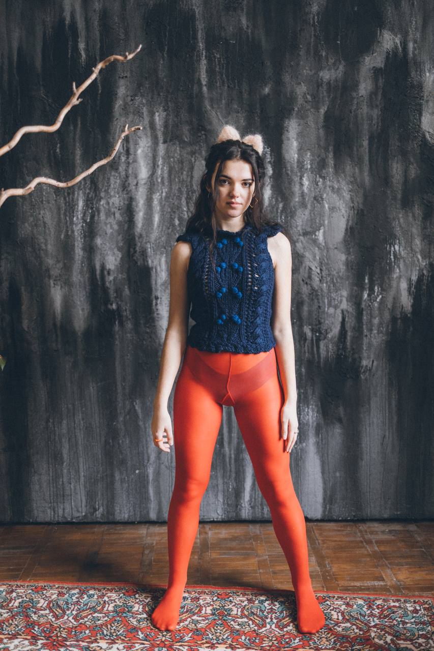 Knit Victorian Vest in Blue