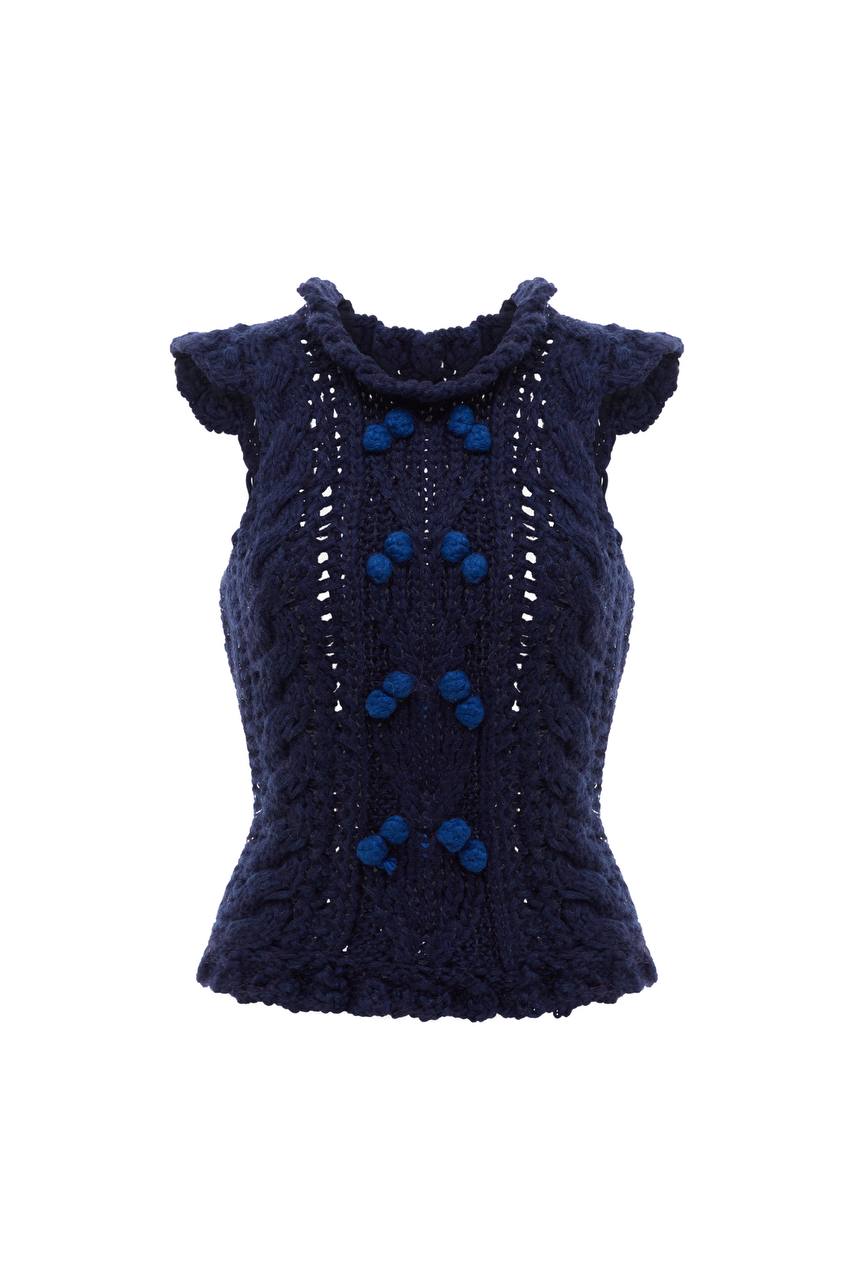 Knit Victorian Vest in Blue