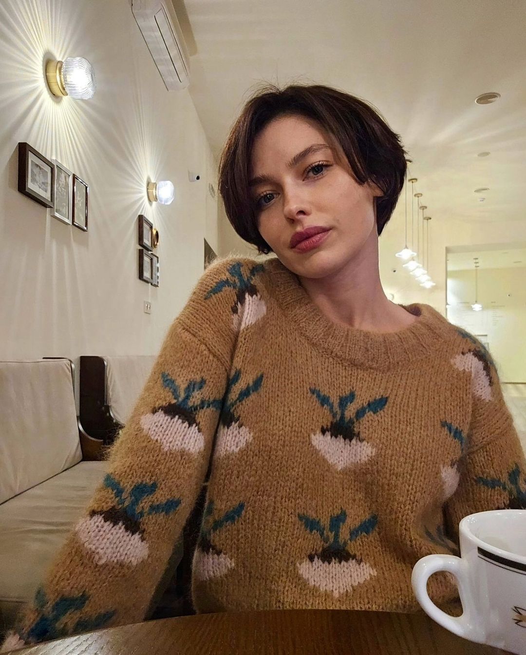 Темно-бежевий светр з бурячками