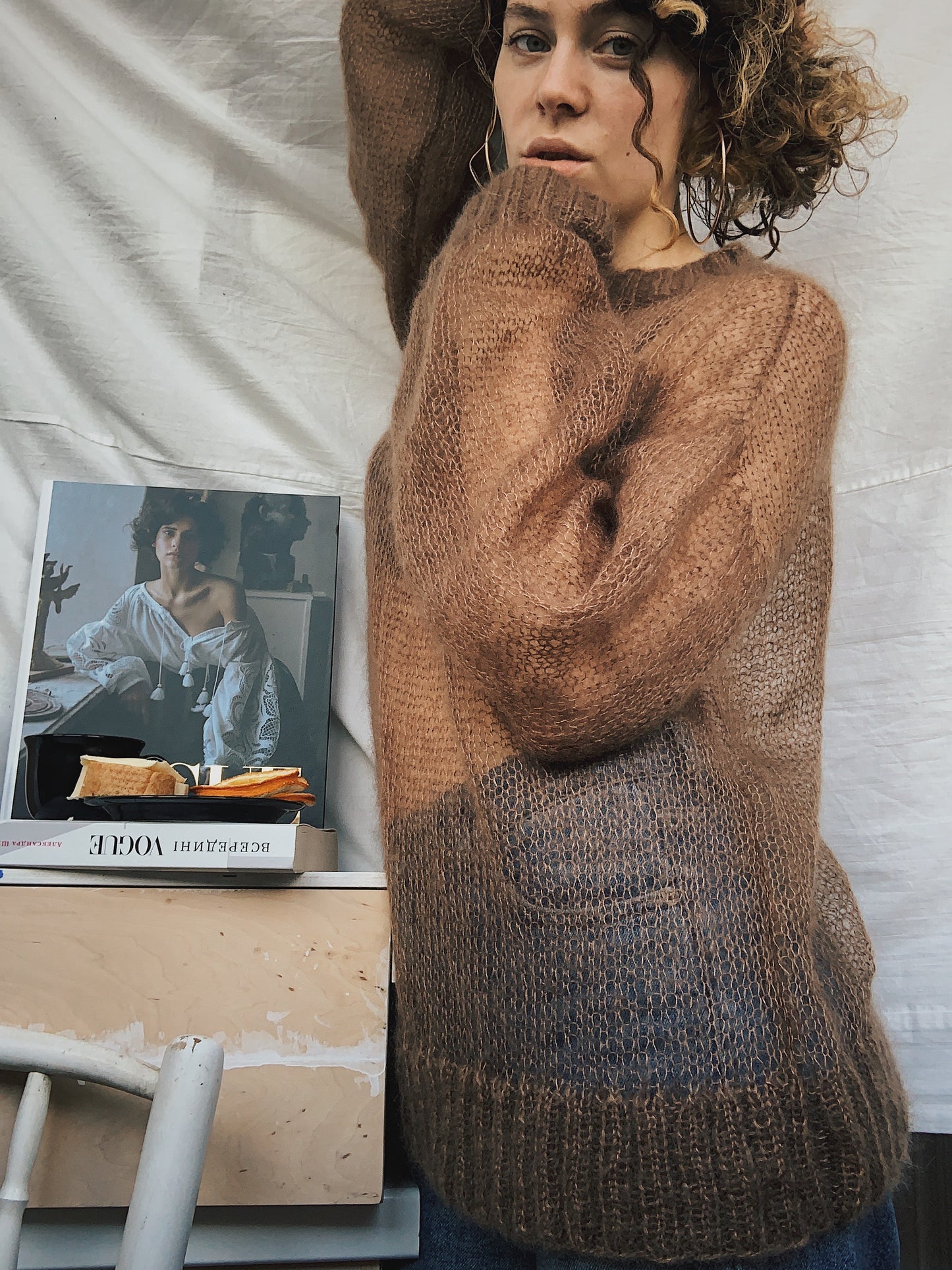 Caramel Brown Silk Mohair Cloud Sweater
