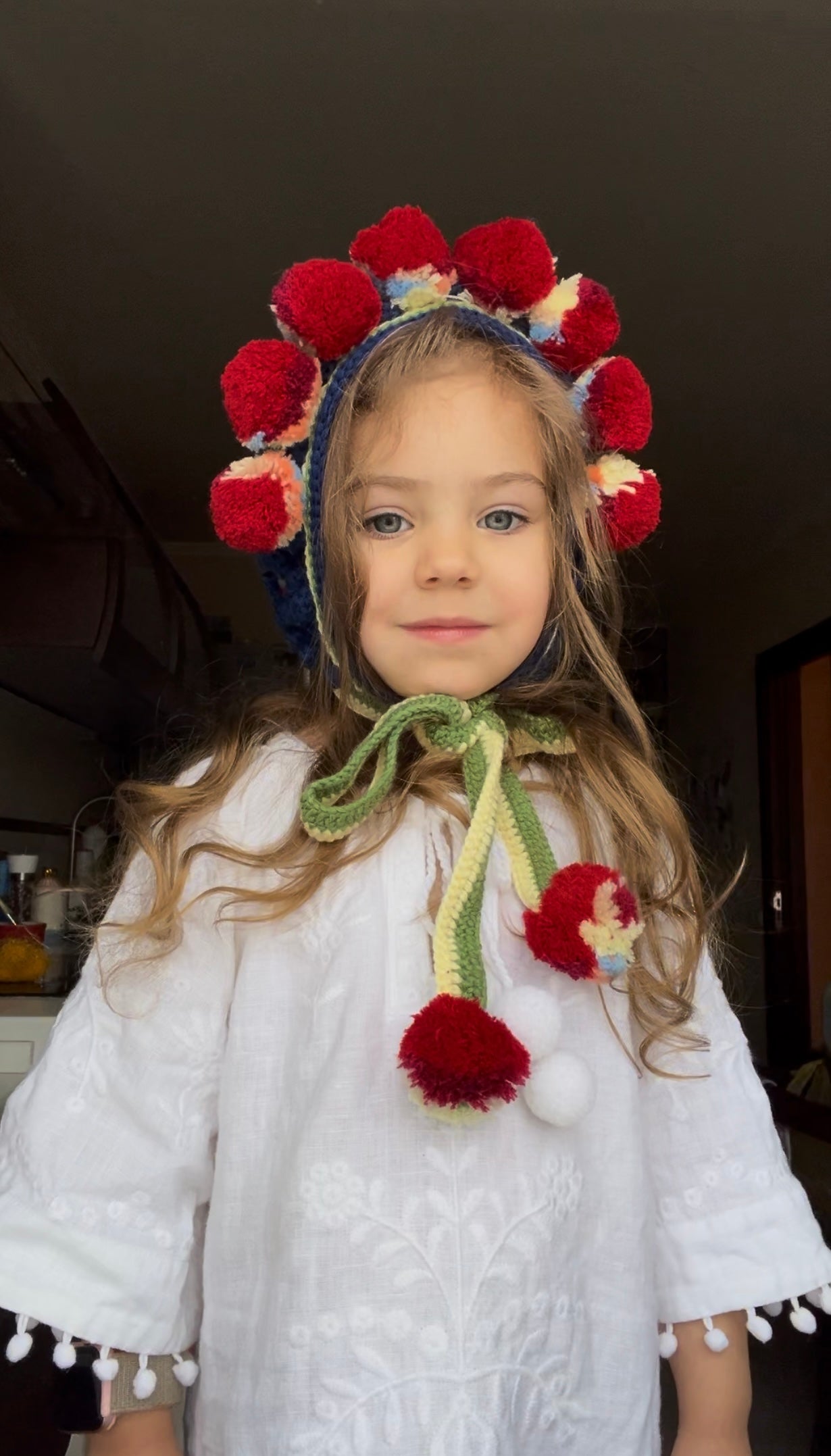 Deep Blue Ethnic Bonnet For Girls