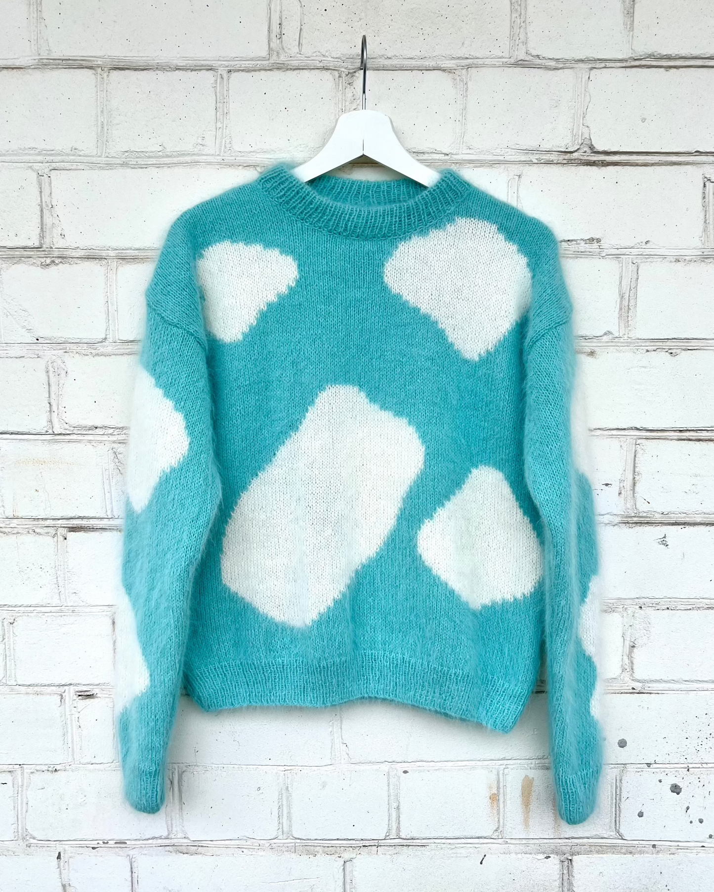 Cloudy Sky Fluffy Sweater in Blue & White