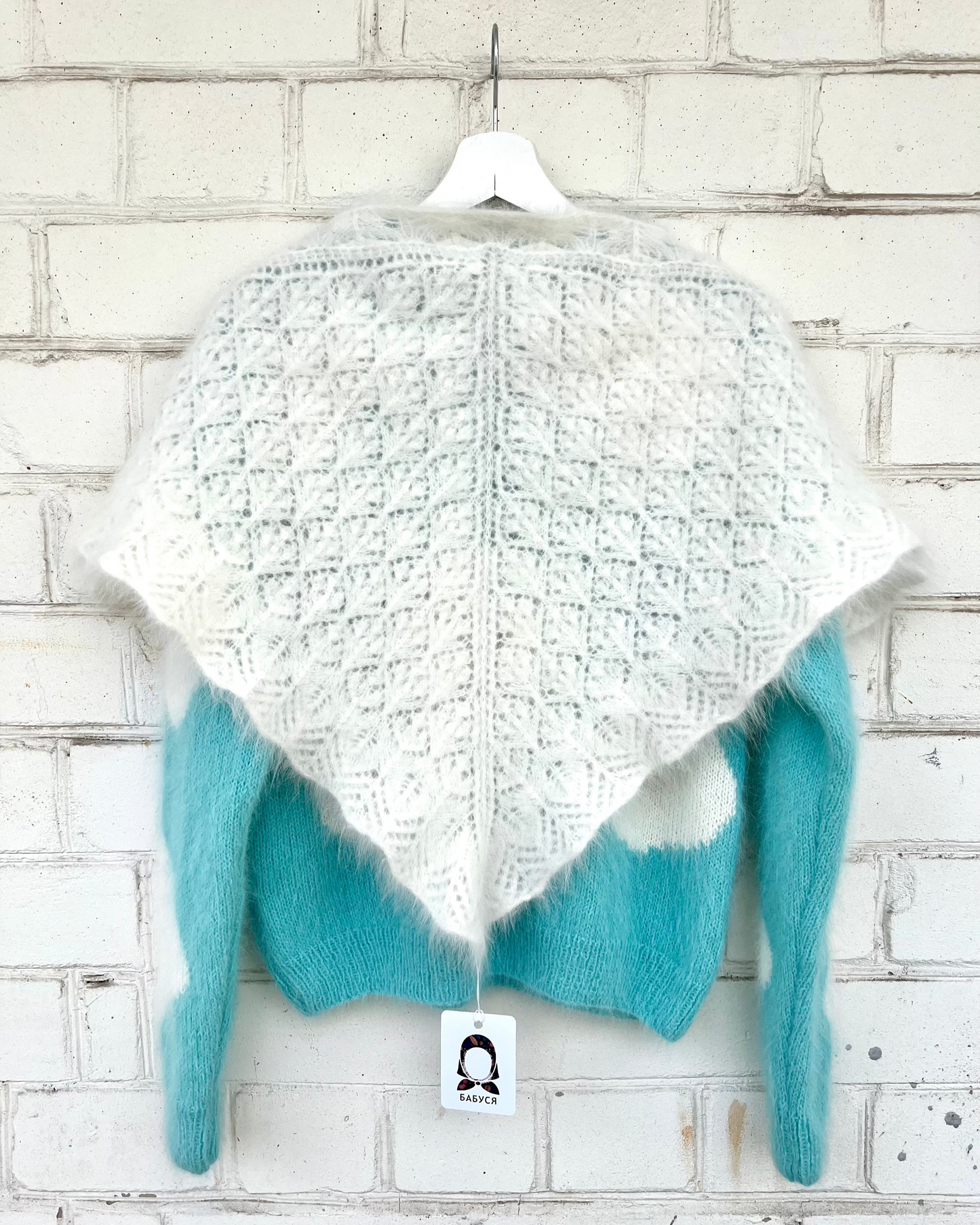 Small Fluffy “Babusia” Shawl in White Color