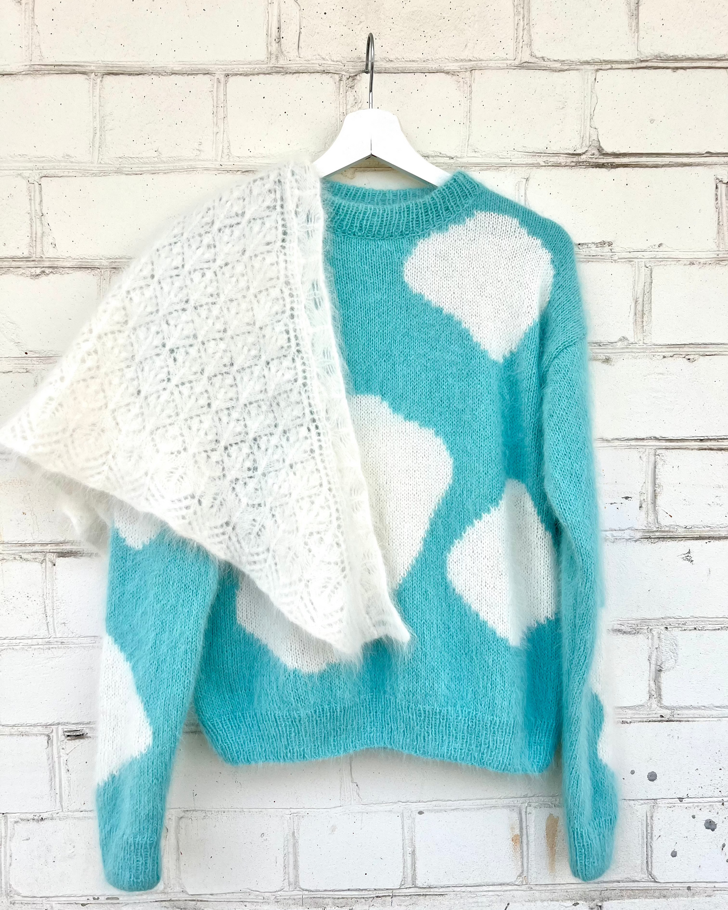 Small Fluffy “Babusia” Shawl in White Color