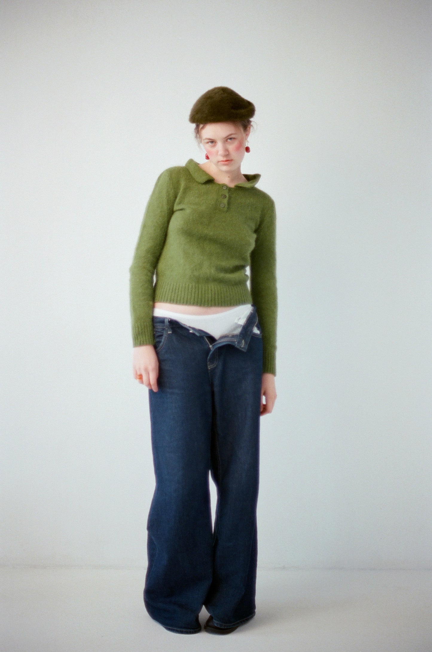 Moss Green Polo Neck Fluffy Sweater