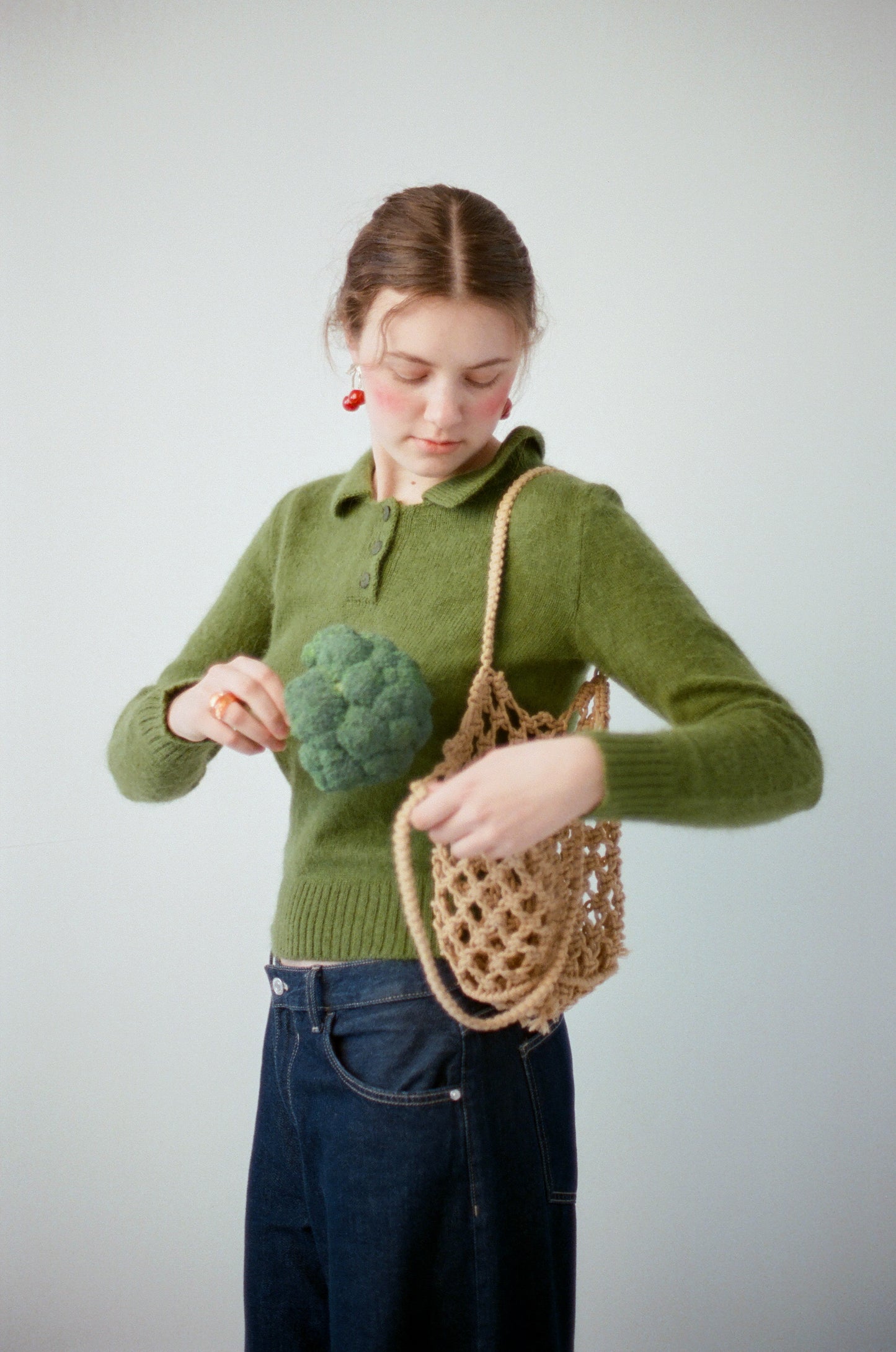 Moss Green Polo Neck Fluffy Sweater