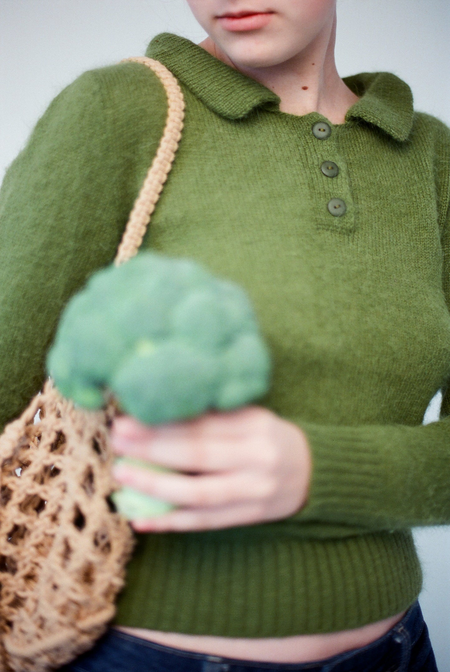 Moss Green Polo Neck Fluffy Sweater