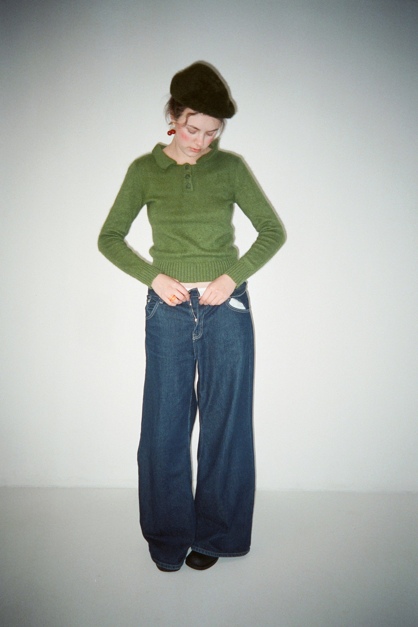 Moss Green Polo Neck Fluffy Sweater