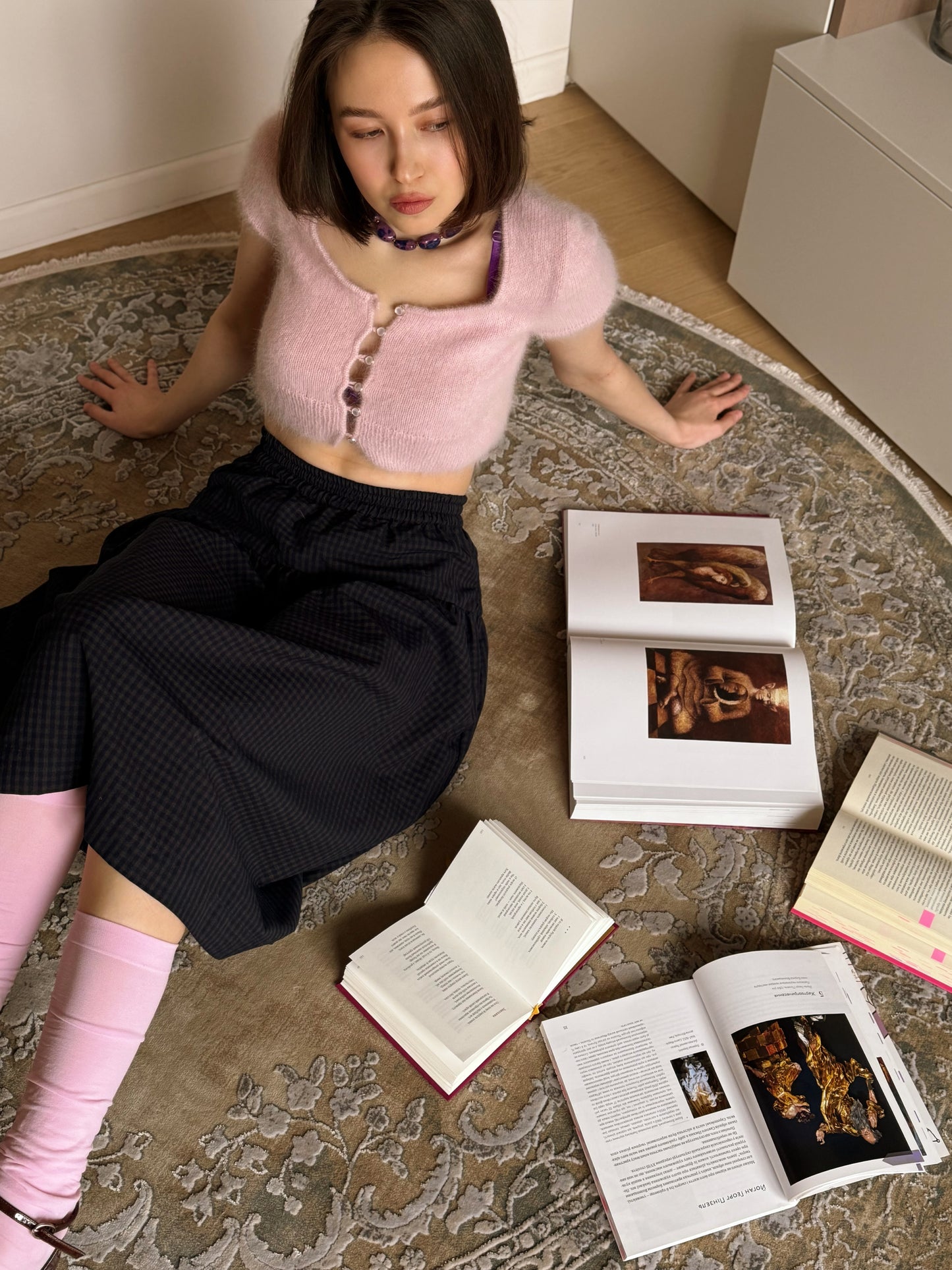Powder Pink Fluffy Cropped Cardigan