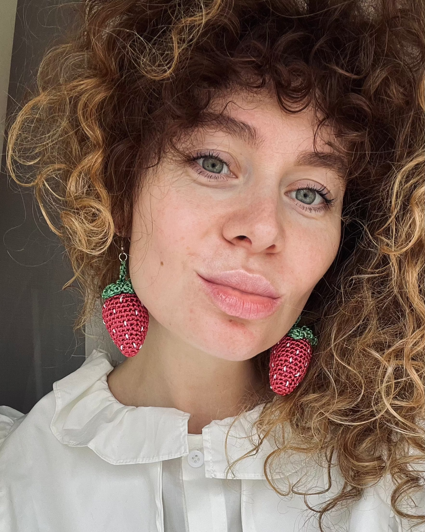 Strawberry Earrings in Wine Red