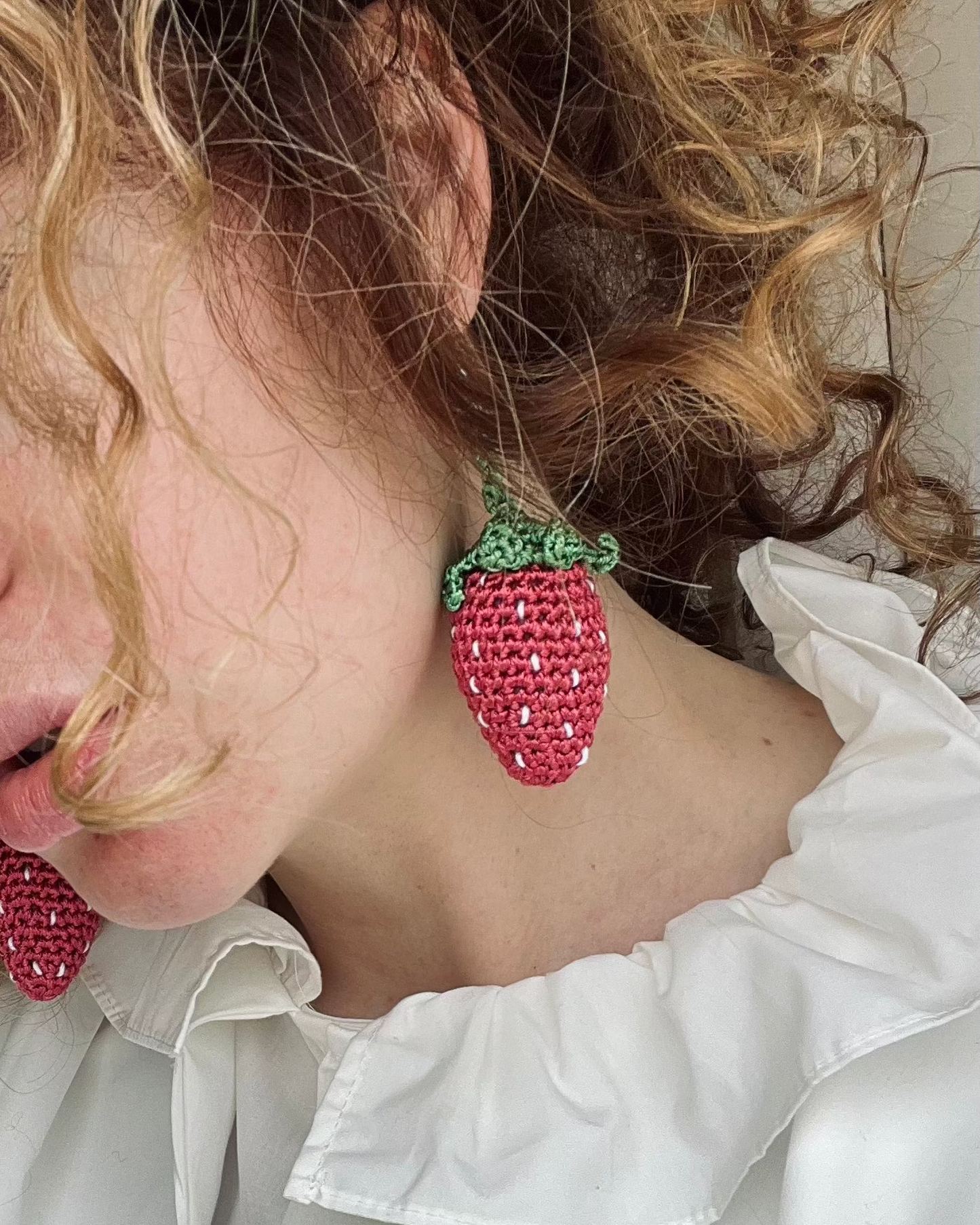 Strawberry Earrings in Wine Red