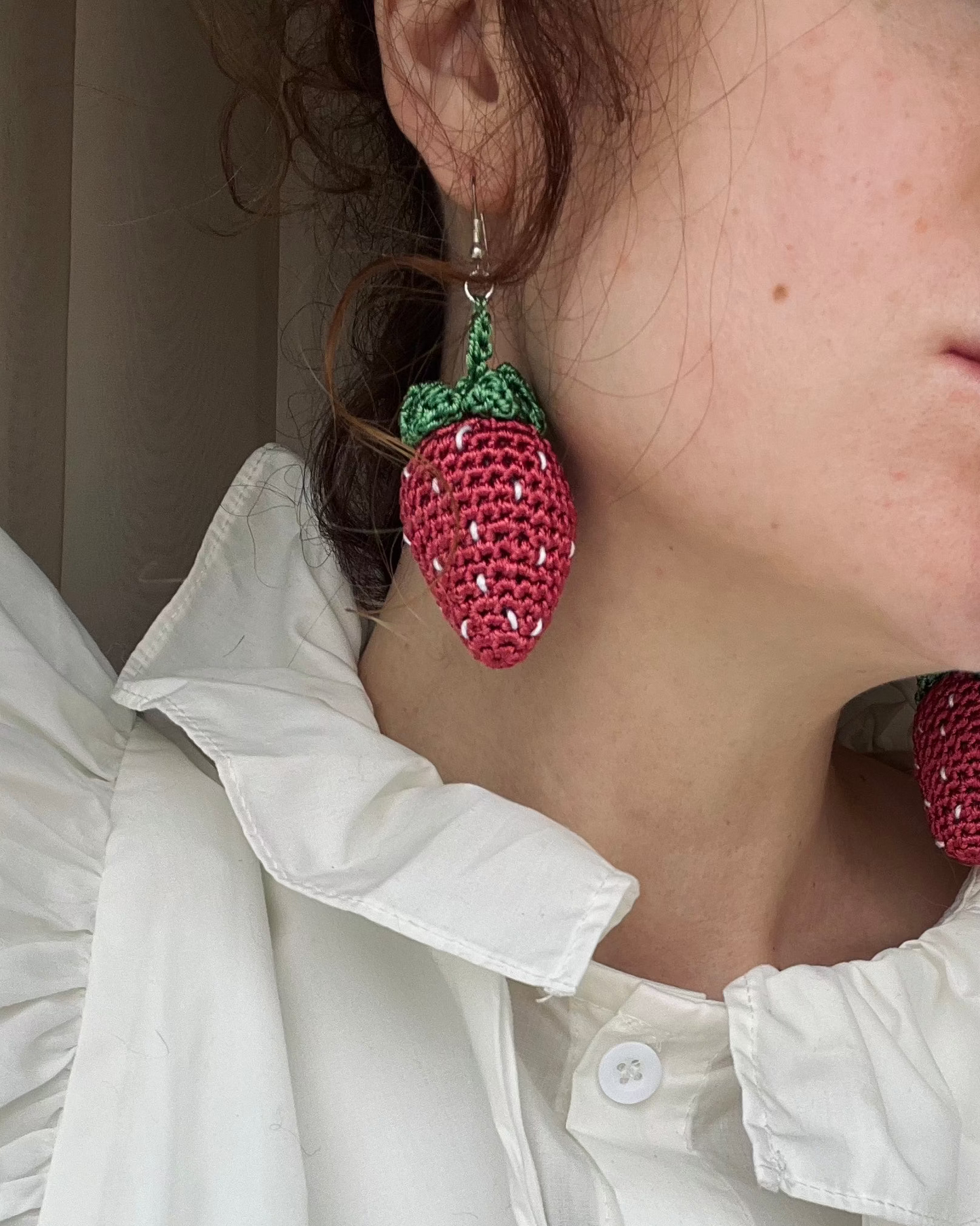 Strawberry Earrings in Wine Red