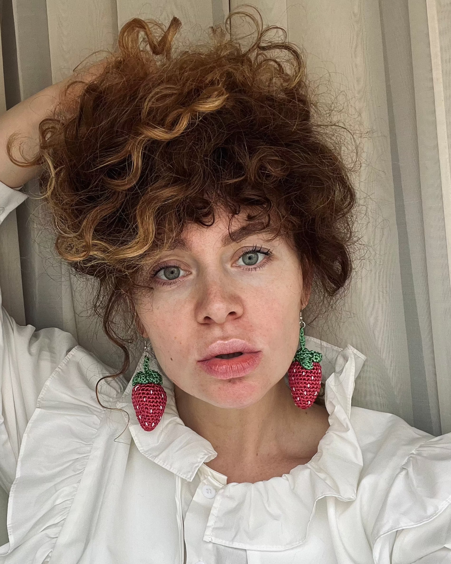 Strawberry Earrings in Wine Red