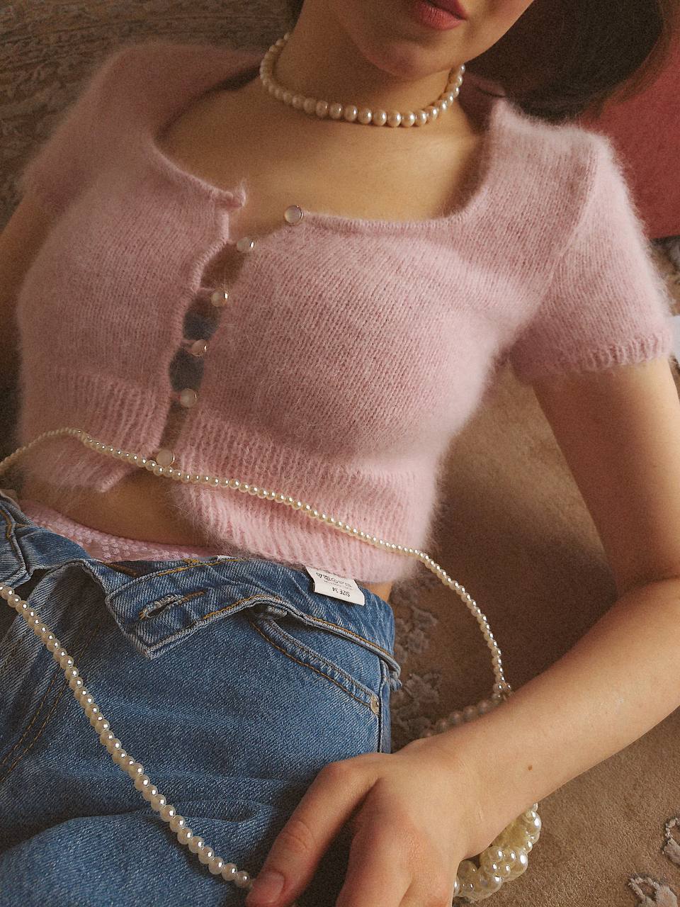 Powder Pink Fluffy Cropped Cardigan