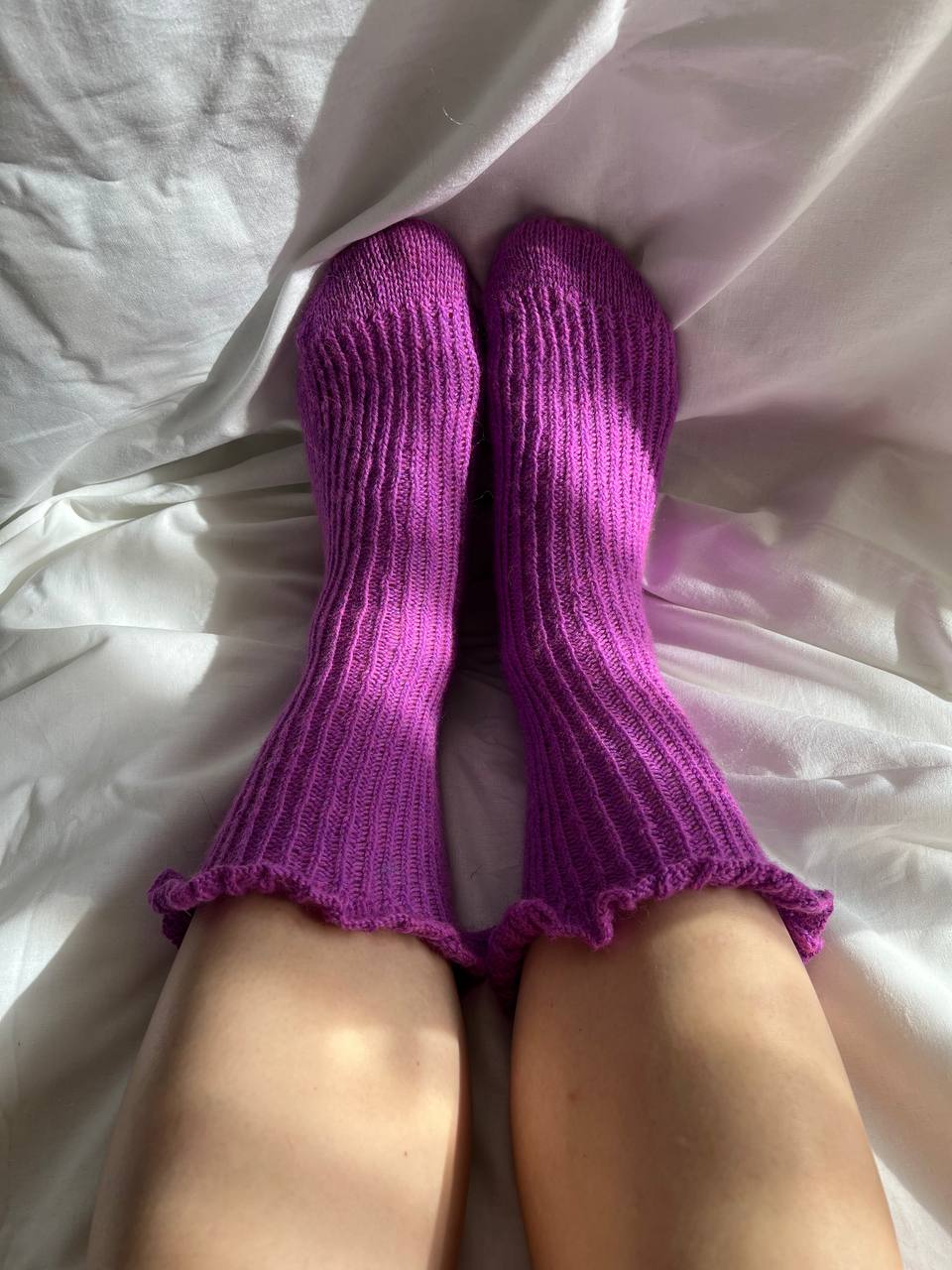 Purple Wool Socks with Ruffle