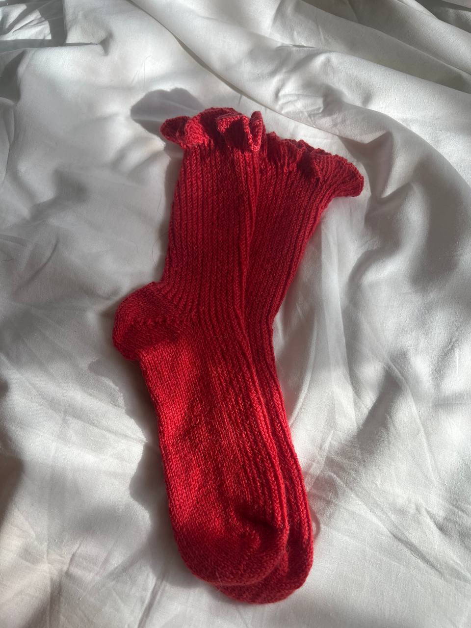 Red Wool Socks with Ruffle