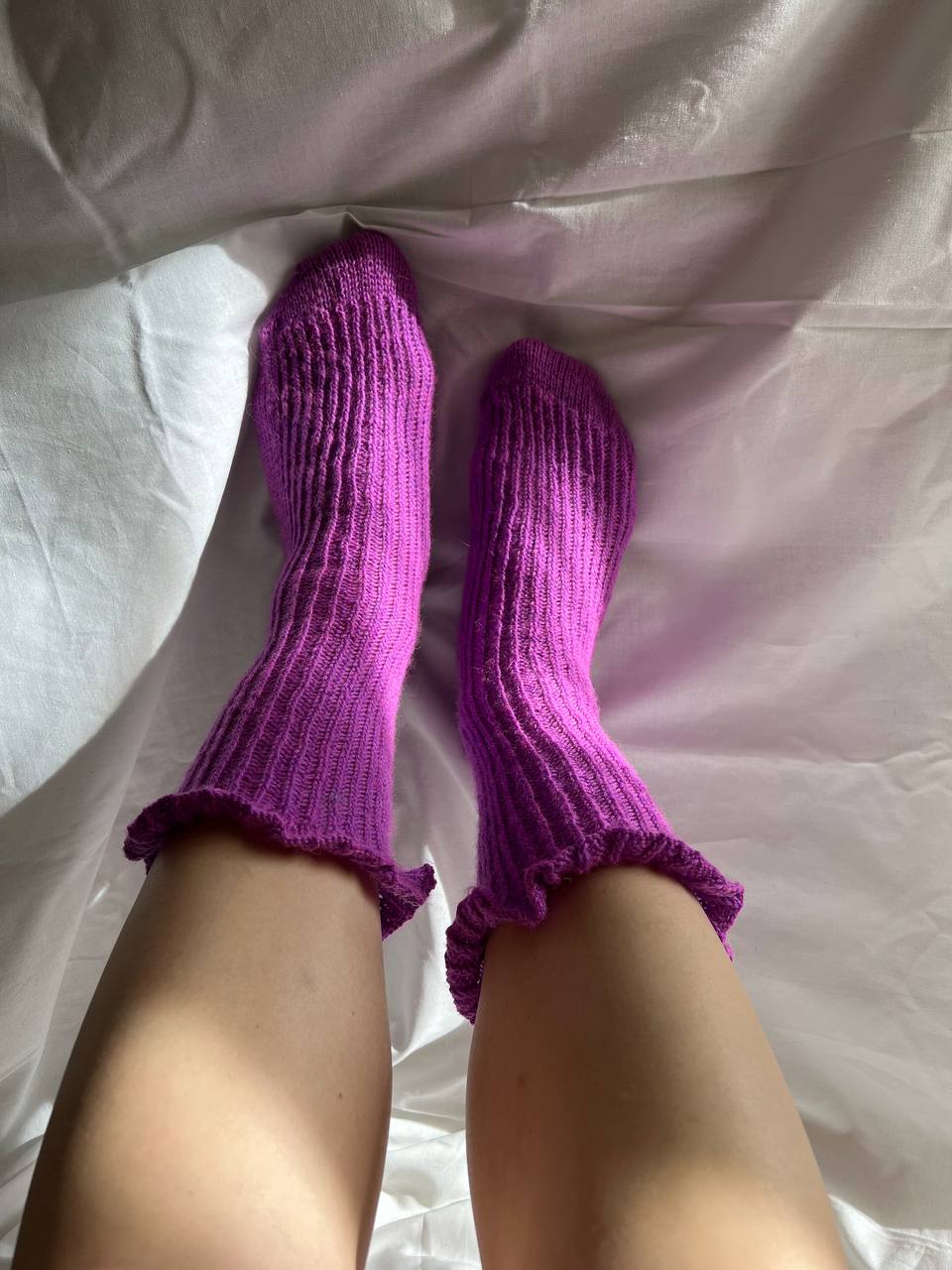 Purple Wool Socks with Ruffle