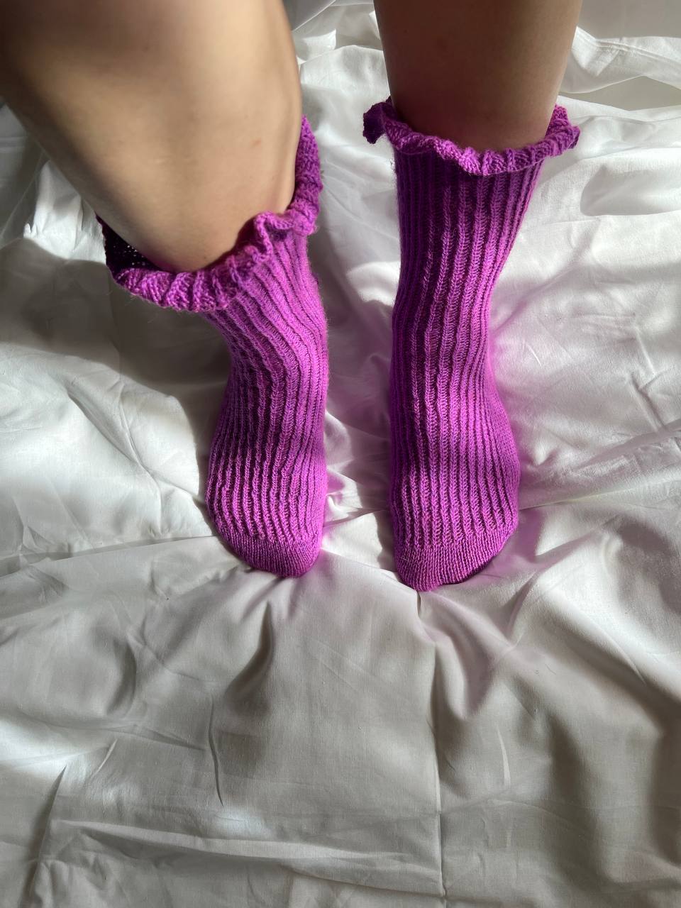 Purple Wool Socks with Ruffle