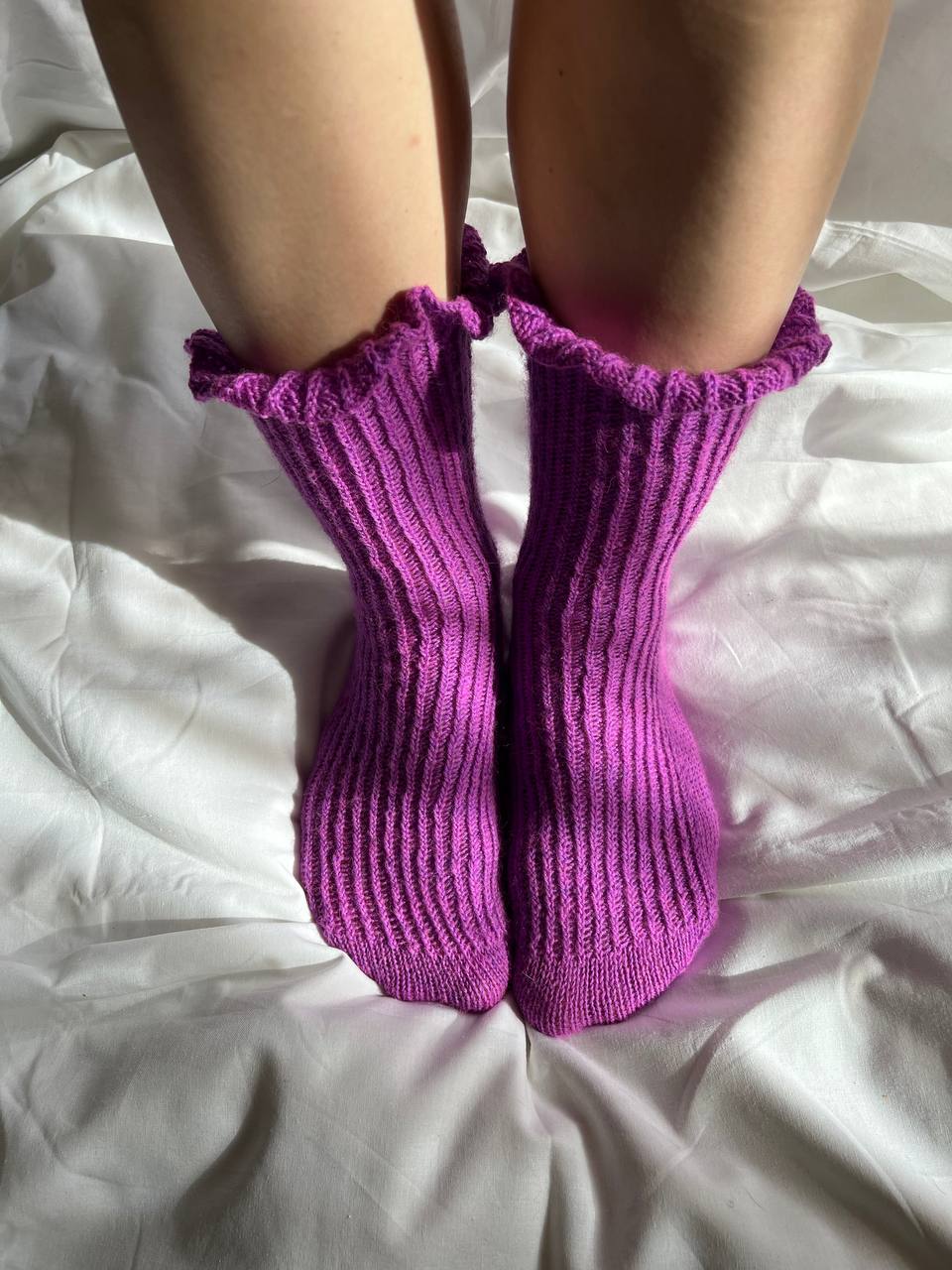 Purple Wool Socks with Ruffle