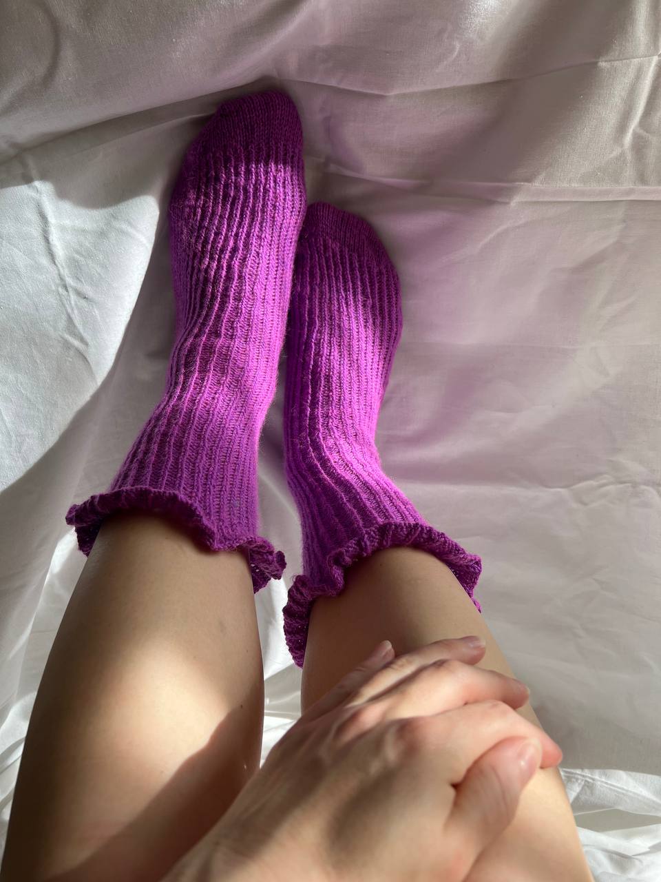 Purple Wool Socks with Ruffle