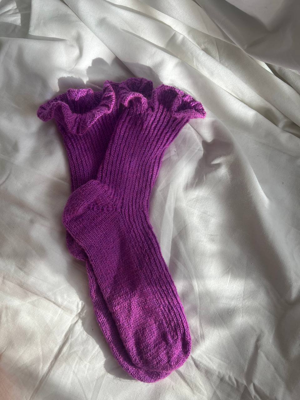 Purple Wool Socks with Ruffle