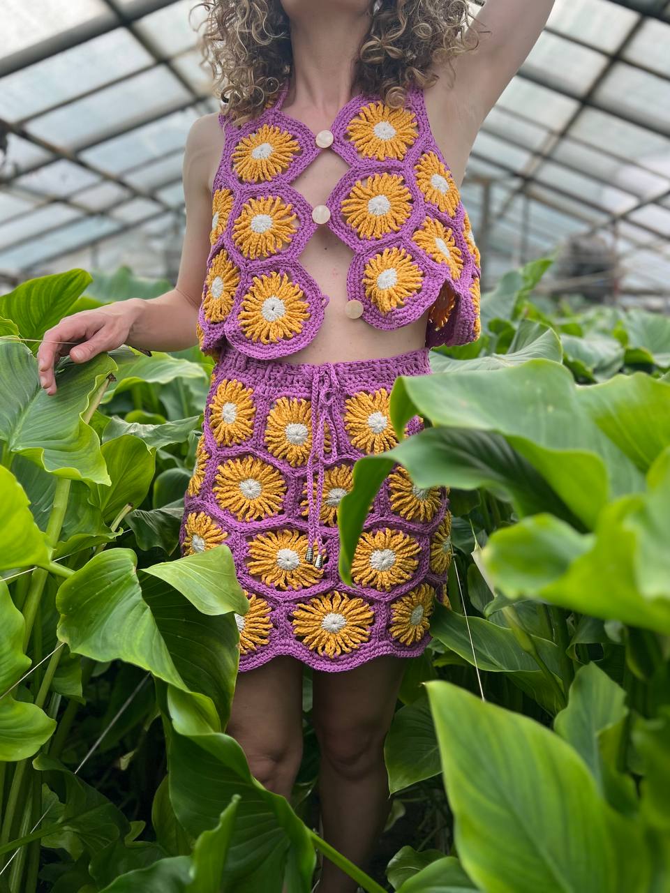 Crochet Flowers Vest in Purple and Orange