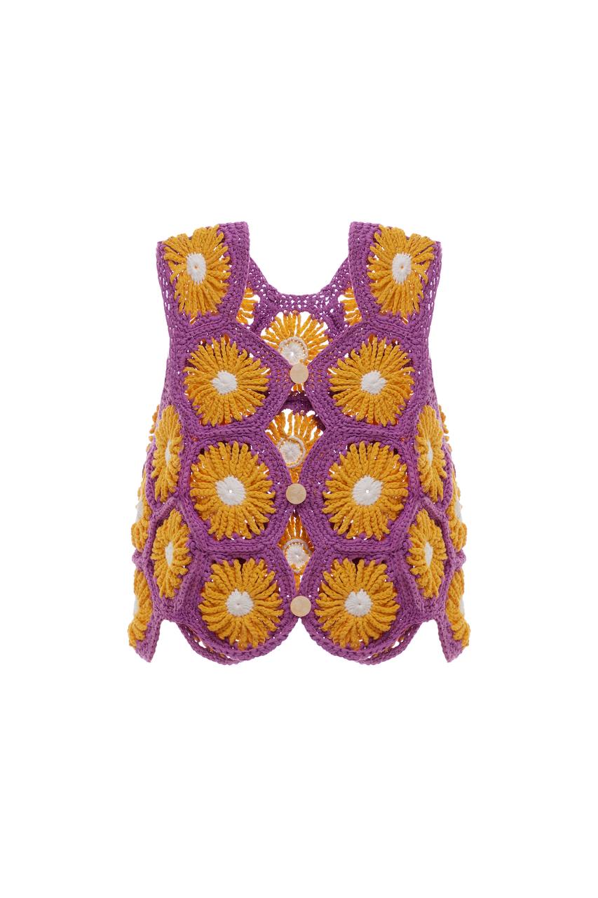 Crochet Flowers Vest in Purple and Orange