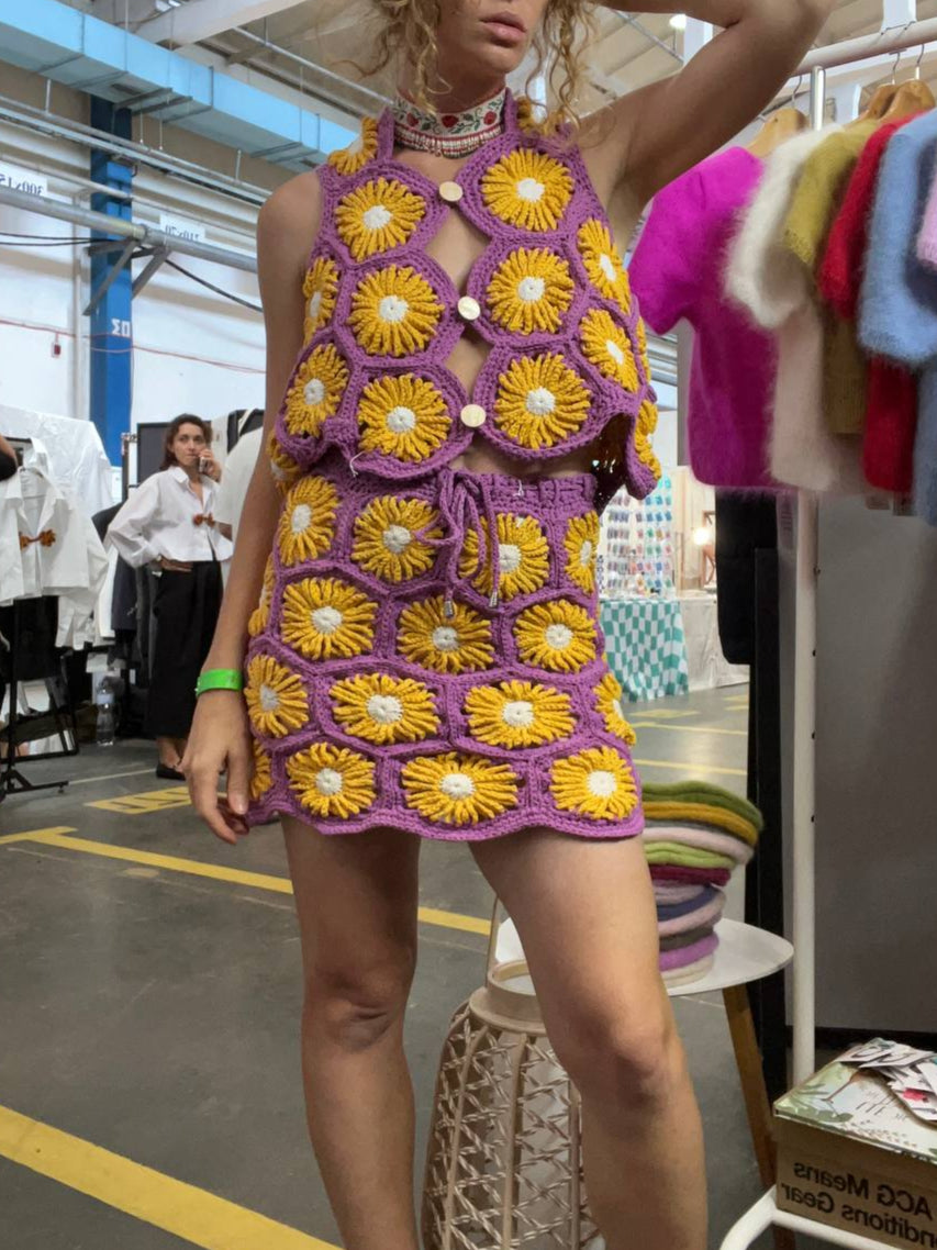 Crochet Flowers Vest in Purple and Orange