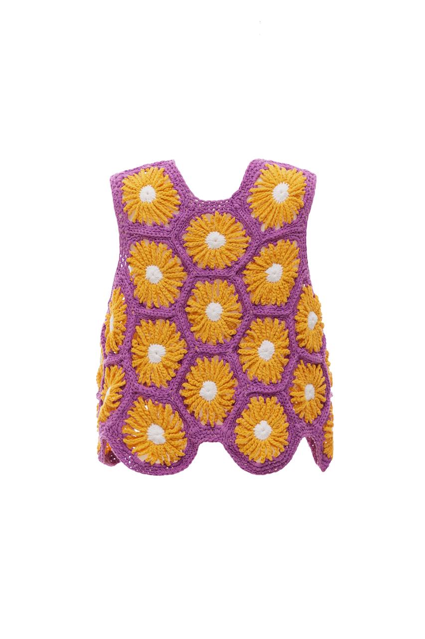 Crochet Flowers Vest in Purple and Orange