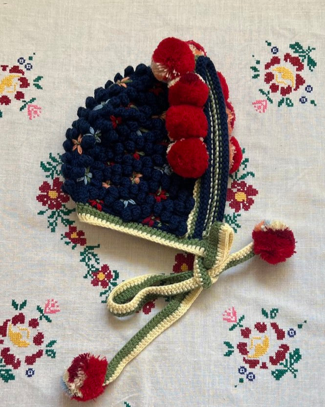 Deep Blue Ethnic Bonnet For Girls