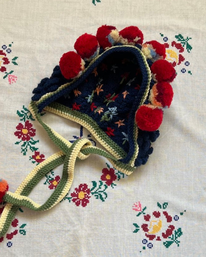 Deep Blue Ethnic Bonnet For Girls