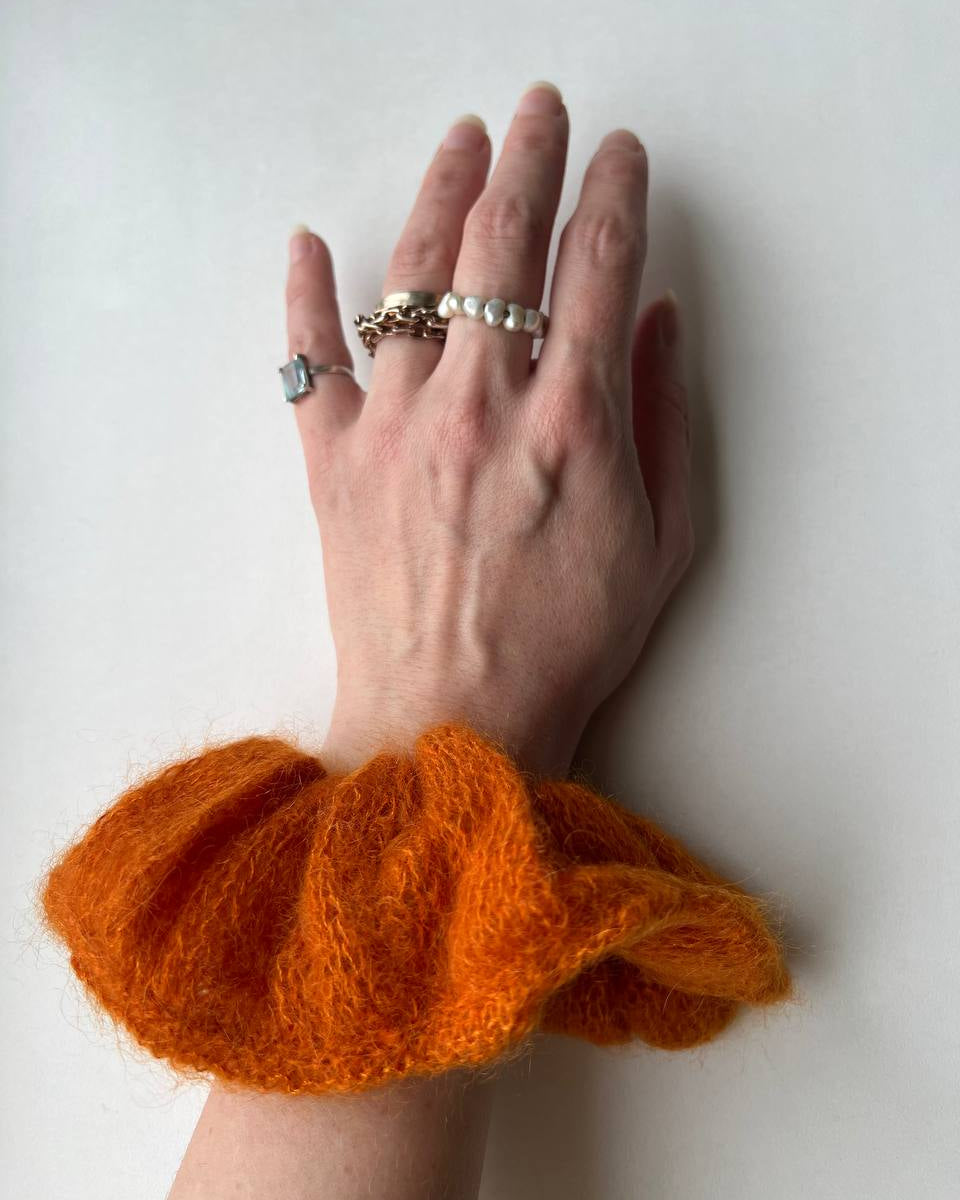 Knitted Orange Small Hair Scrunchie
