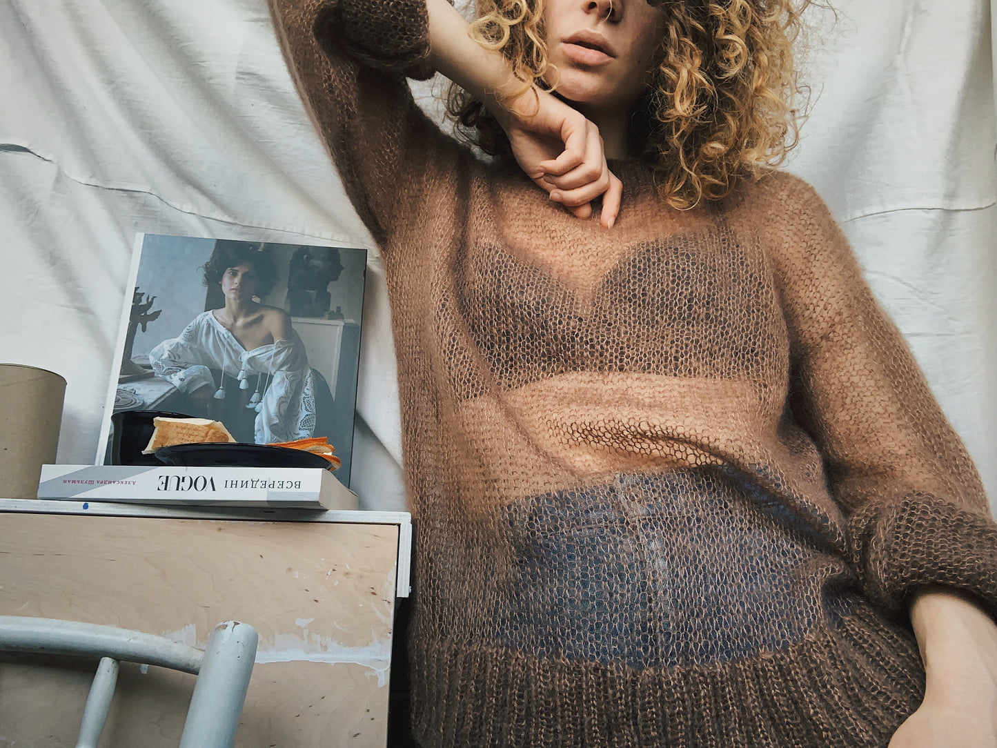 Caramel Brown Silk Mohair Cloud Sweater