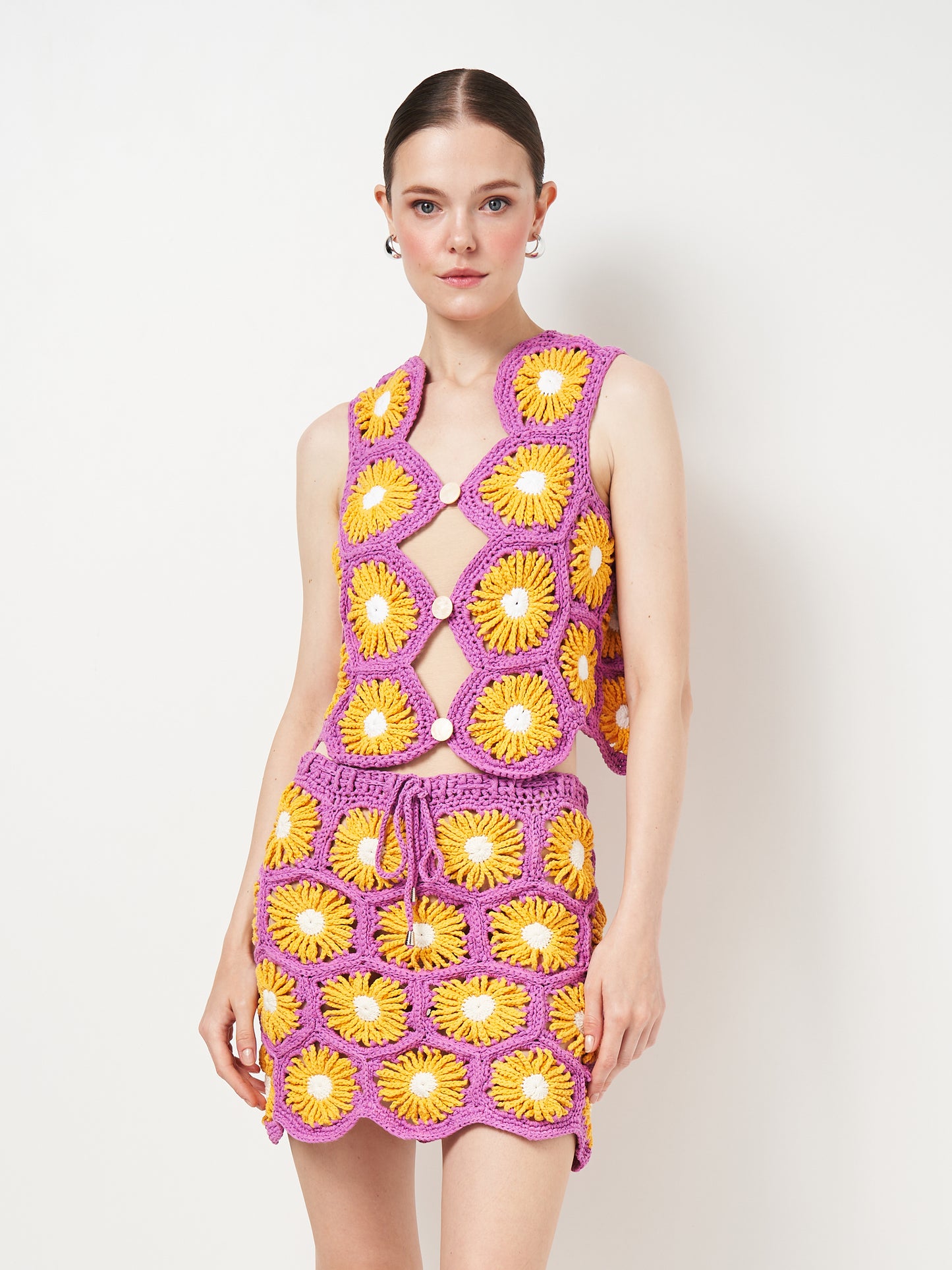 Crochet Flowers Vest in Purple and Orange
