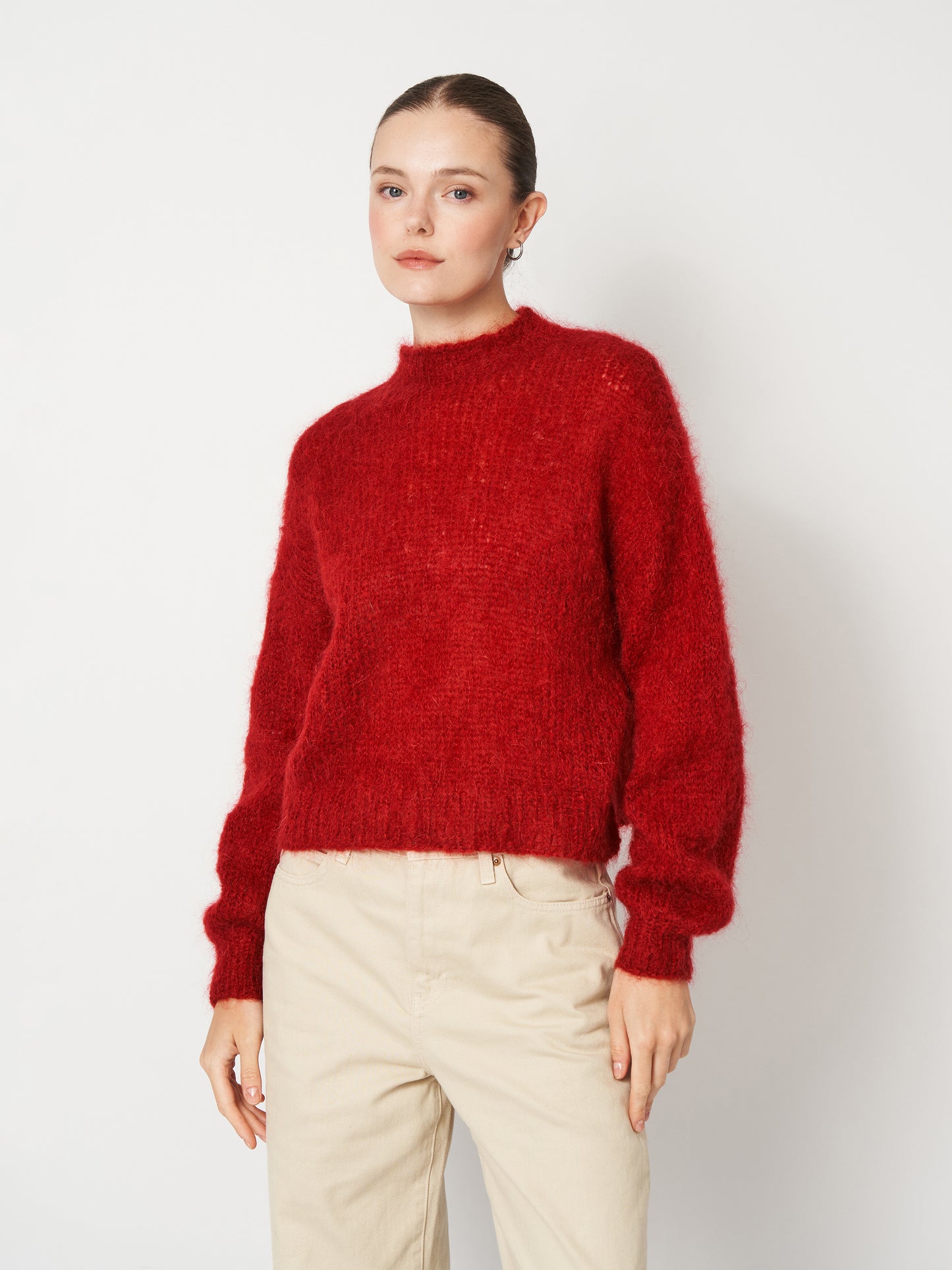 Wine Red Oversized Mohair Sweater Cropped