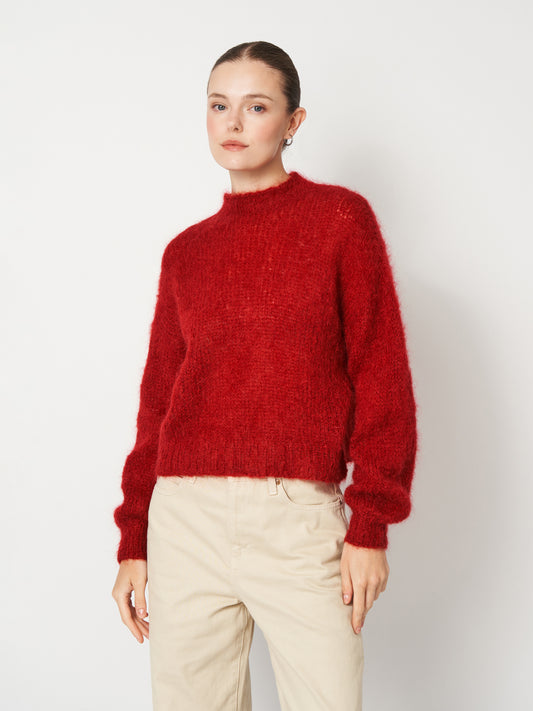 Wine Red Oversized Mohair Sweater Cropped