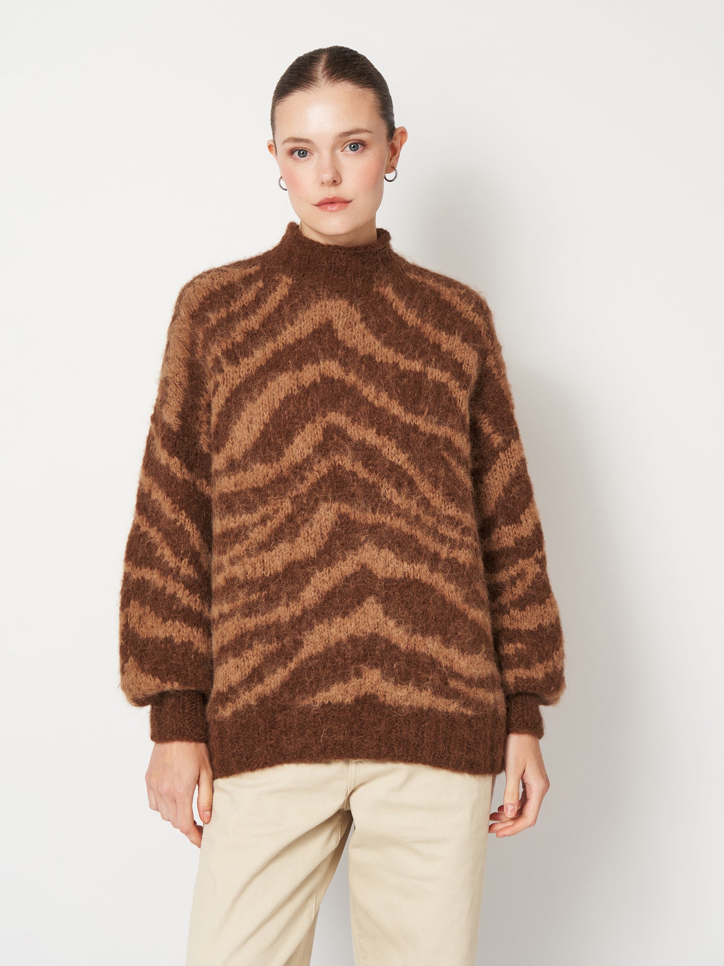 Tiger Beige Brown Oversized Mohair Sweater