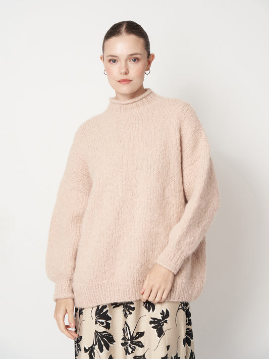 Beige Pink Oversized Mohair Sweater