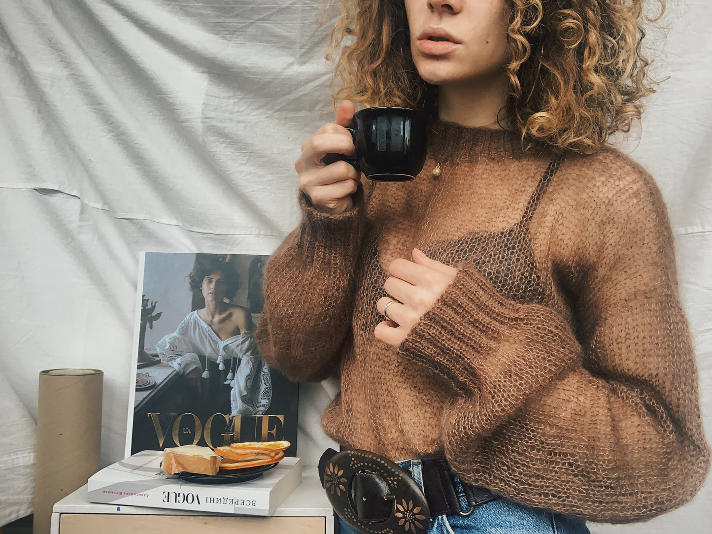Caramel Brown Silk Mohair Cloud Sweater