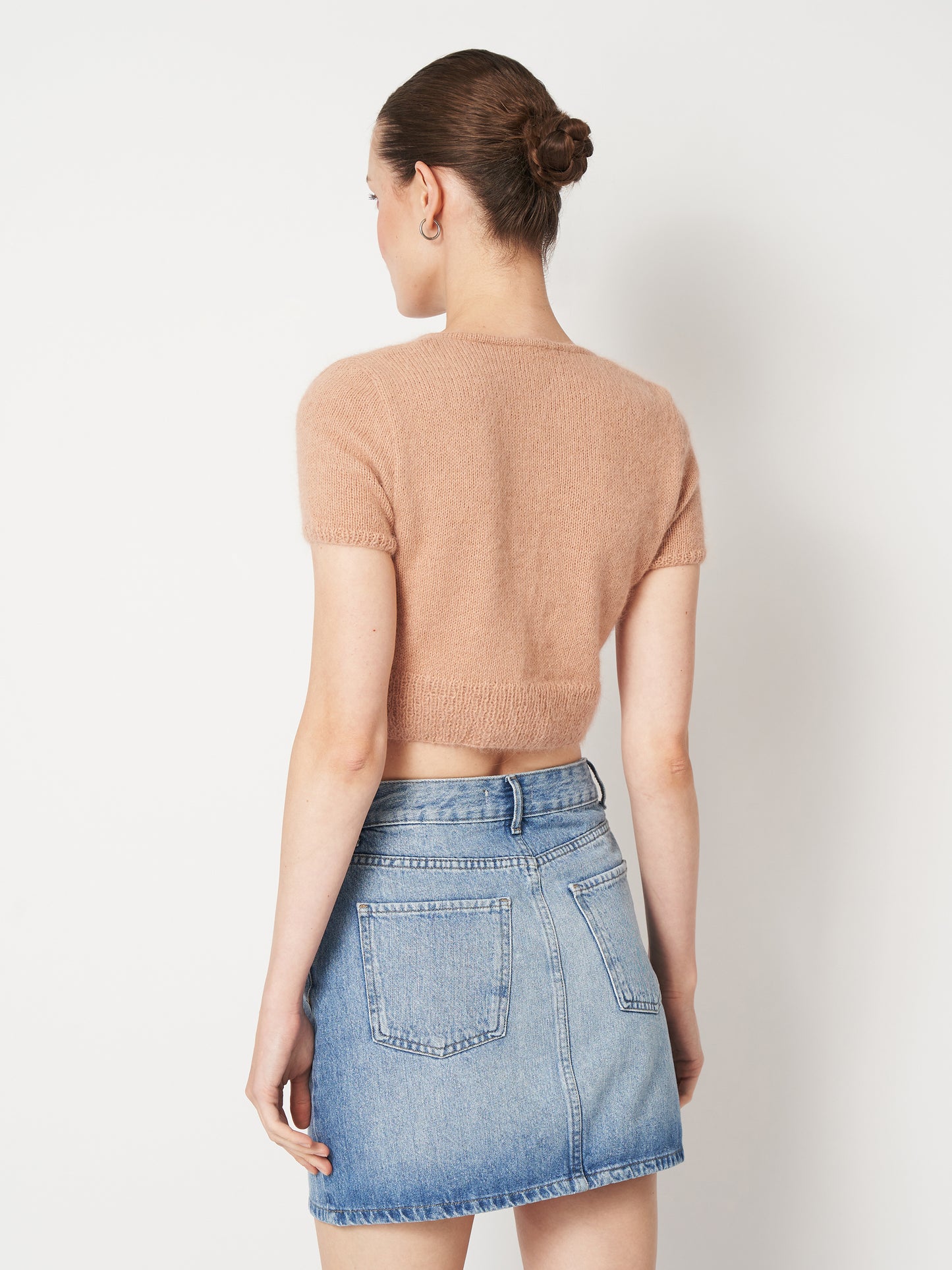 Beige Pink Fluffy Cropped Cardigan