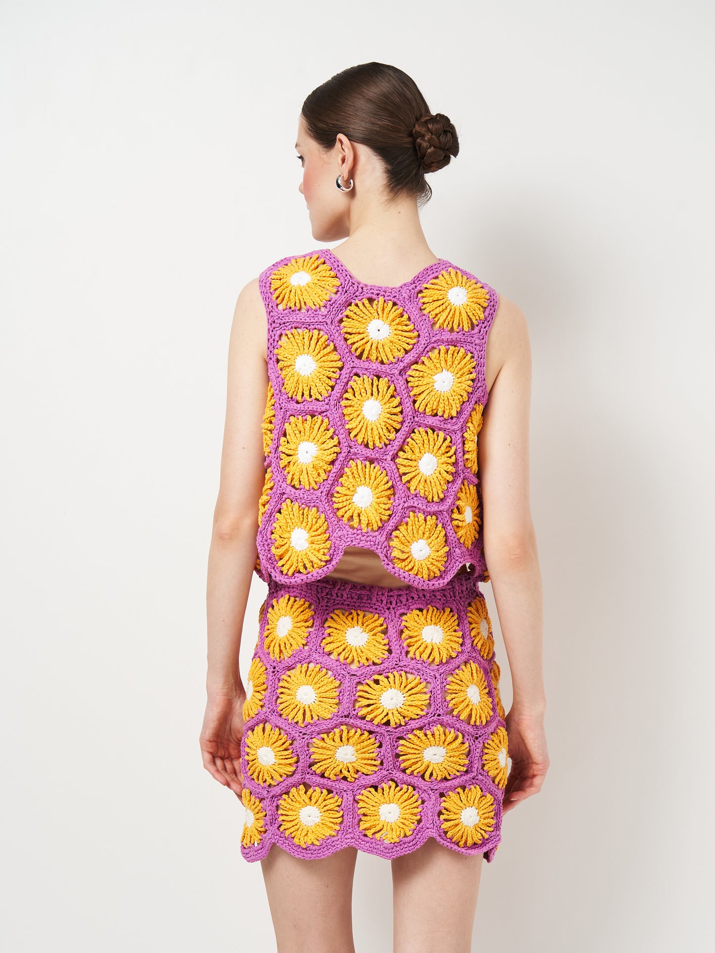 Crochet Flowers Vest in Purple and Orange