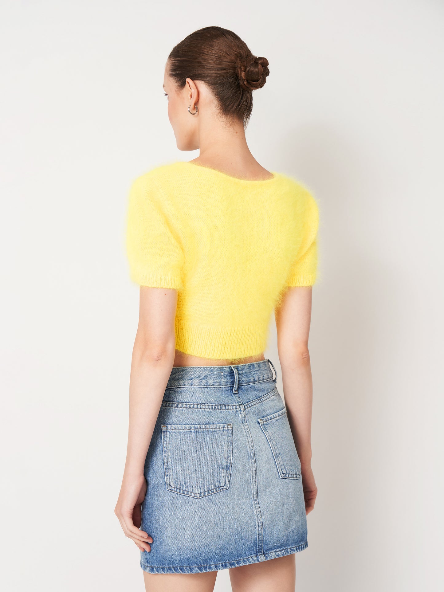 Bright Yellow Fluffy Cropped Cardigan