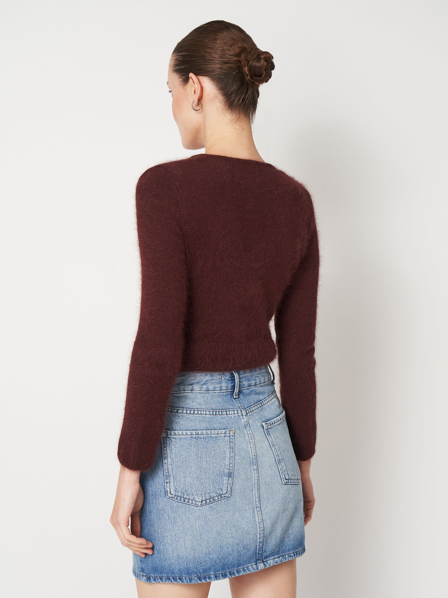 Brown Fluffy Cropped Cardigan With Long Sleeves