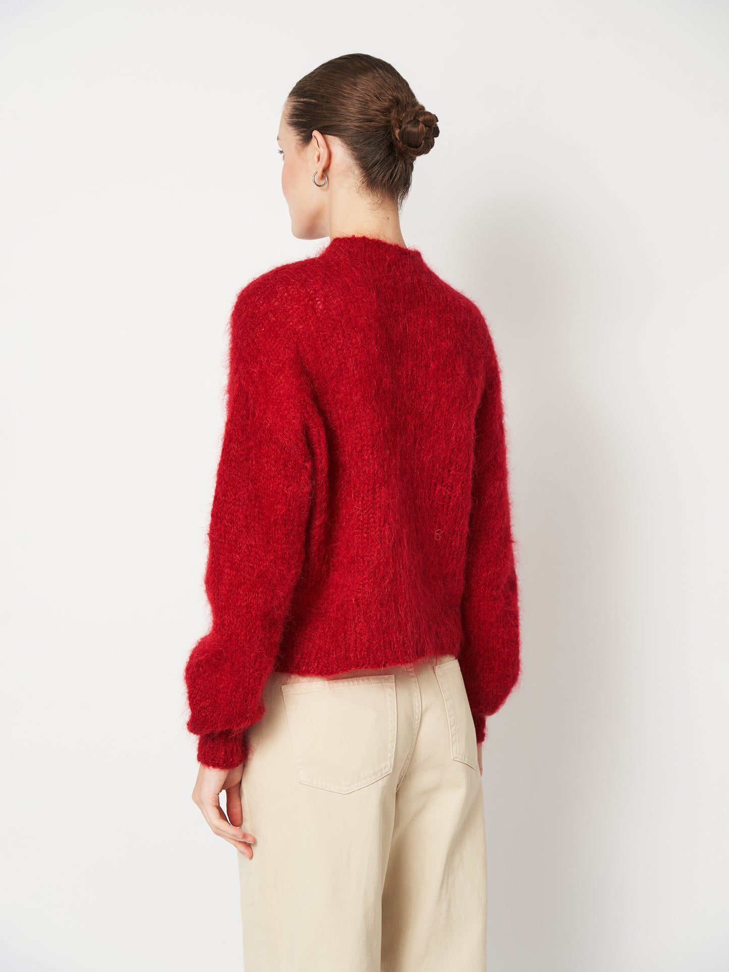 Wine Red Oversized Mohair Sweater Cropped