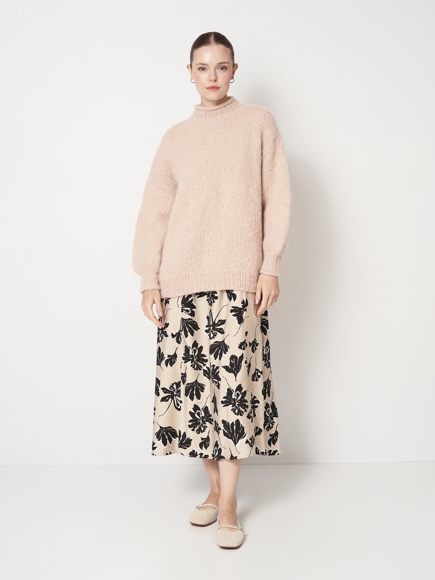 Beige Pink Oversized Mohair Sweater
