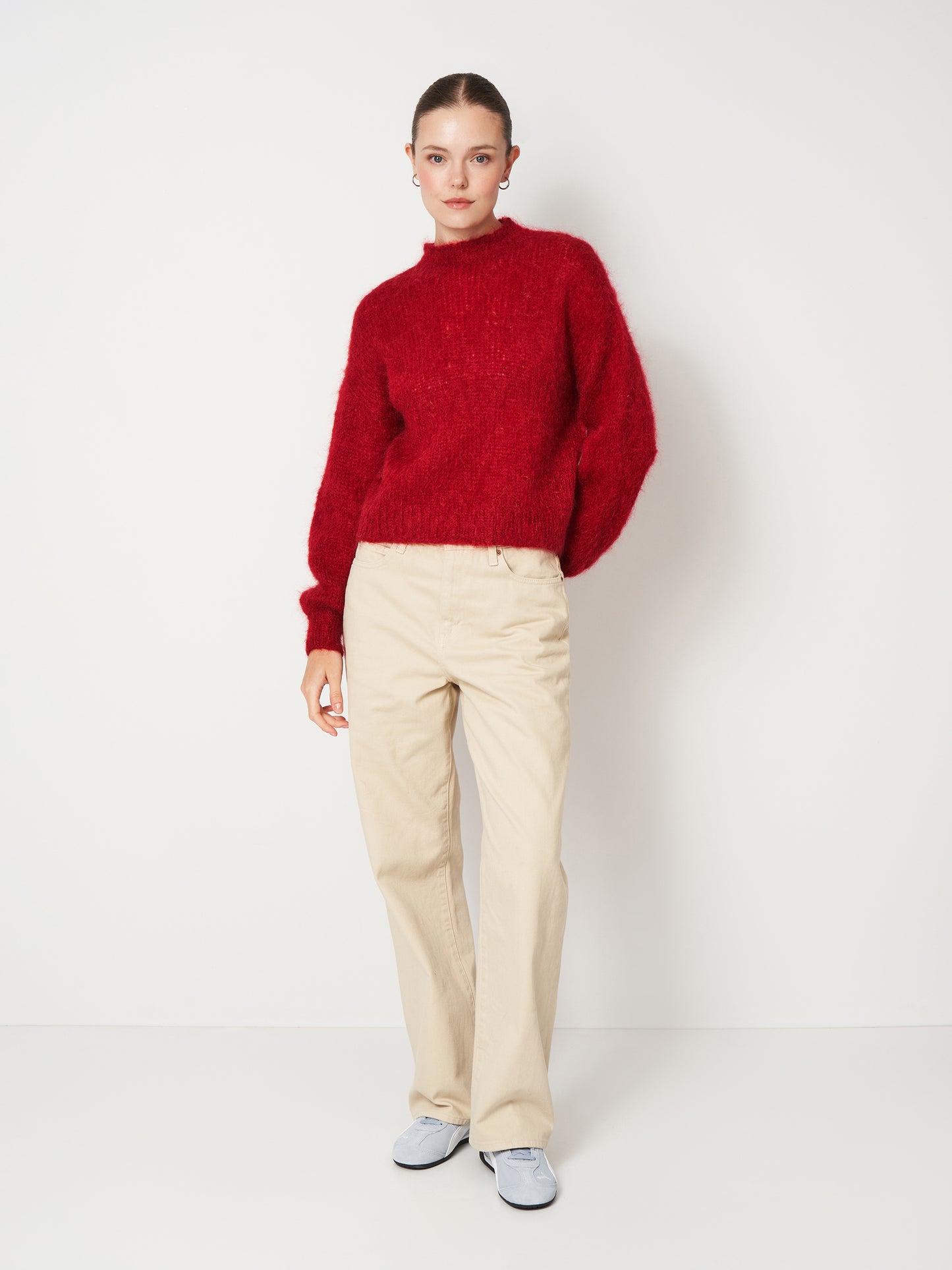 Wine Red Oversized Mohair Sweater Cropped