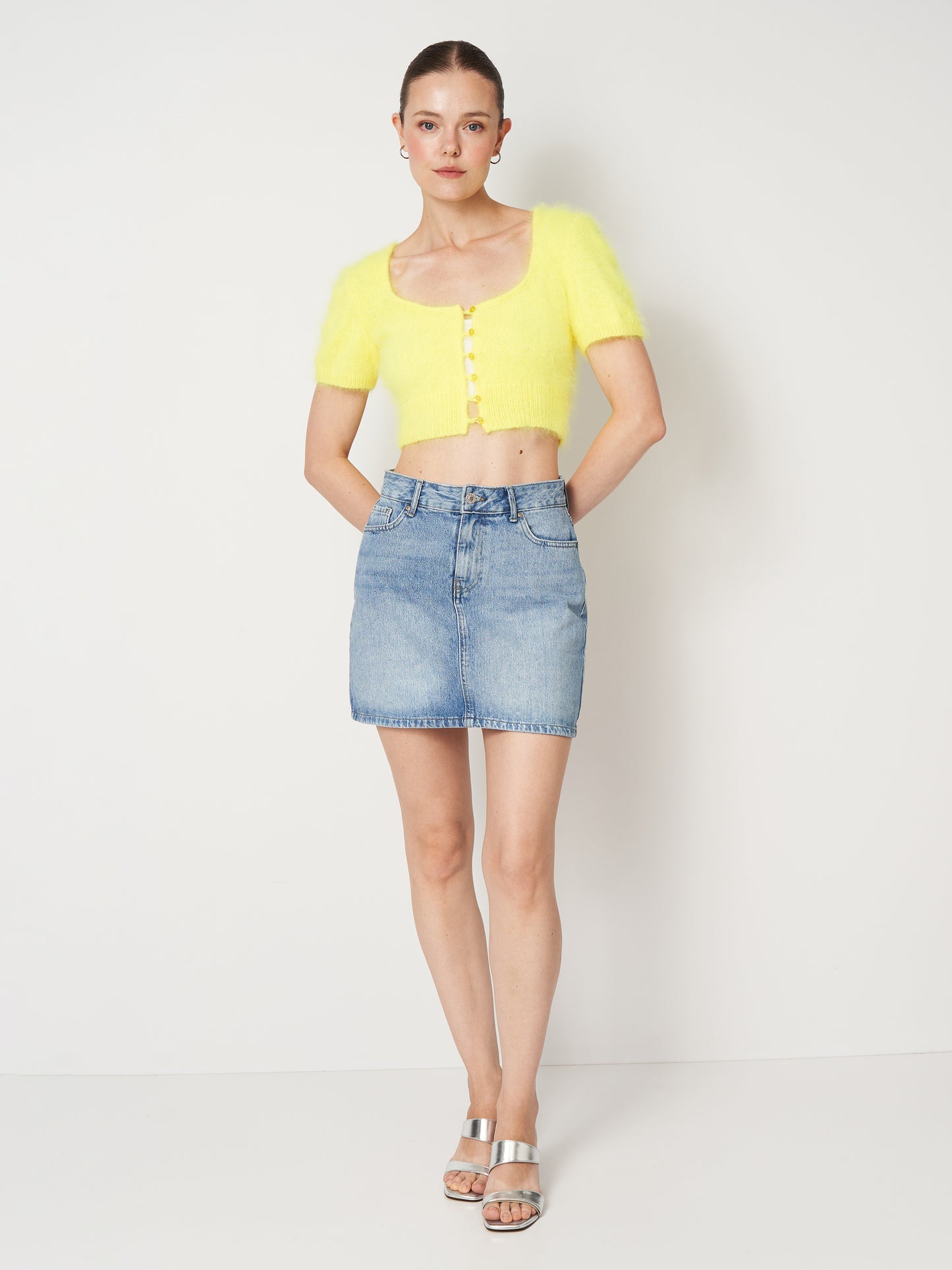 Bright Yellow Fluffy Cropped Cardigan