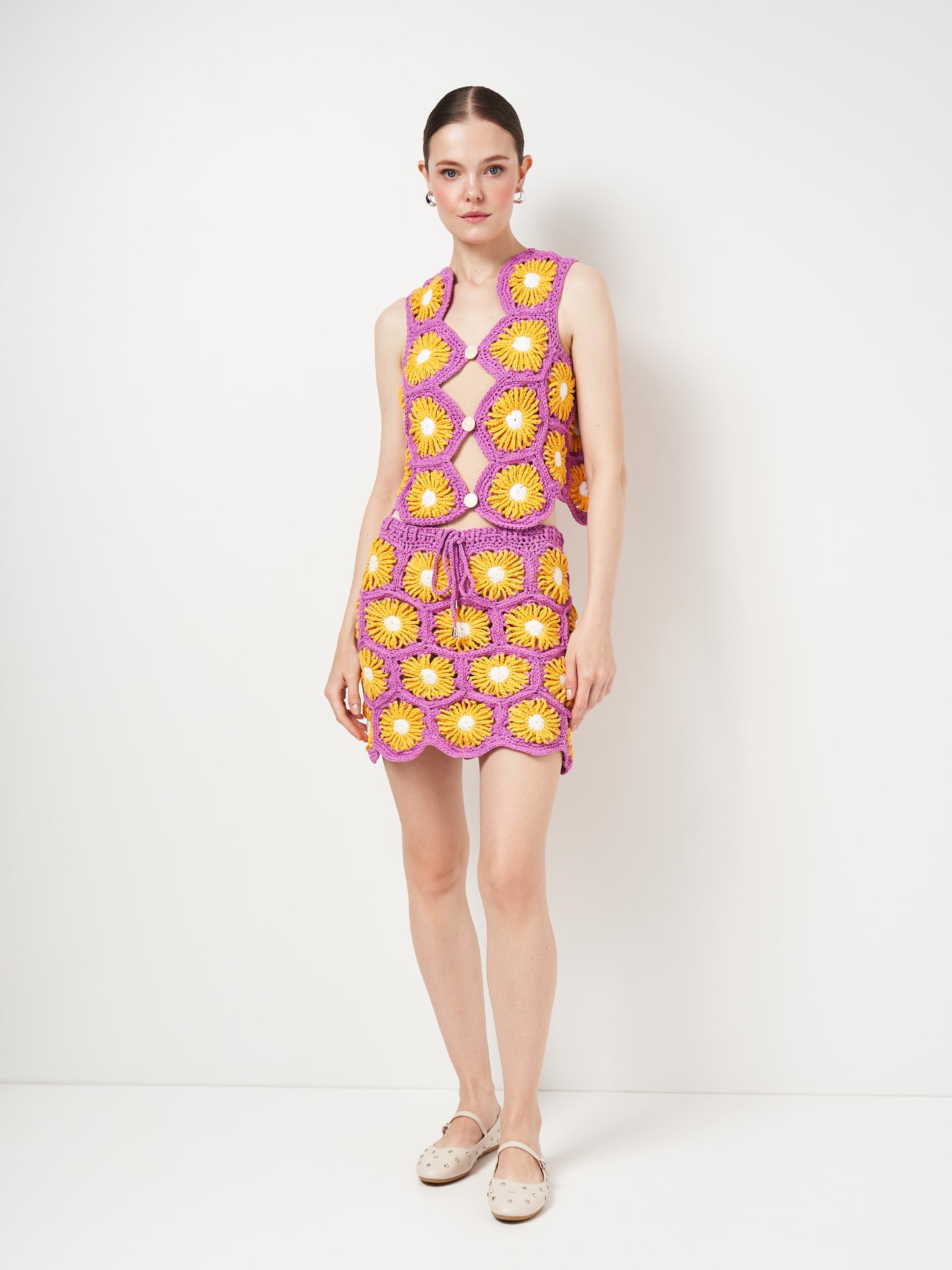 Crochet Flowers Vest in Purple and Orange